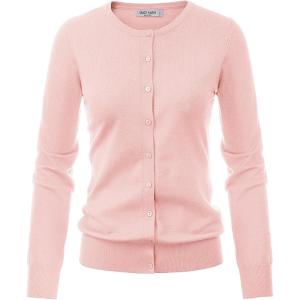 GRACE KARIN Women’s Long Sleeve Button Down Crew Neck Classic Sweater Knit Cardigan(Pale Pink)