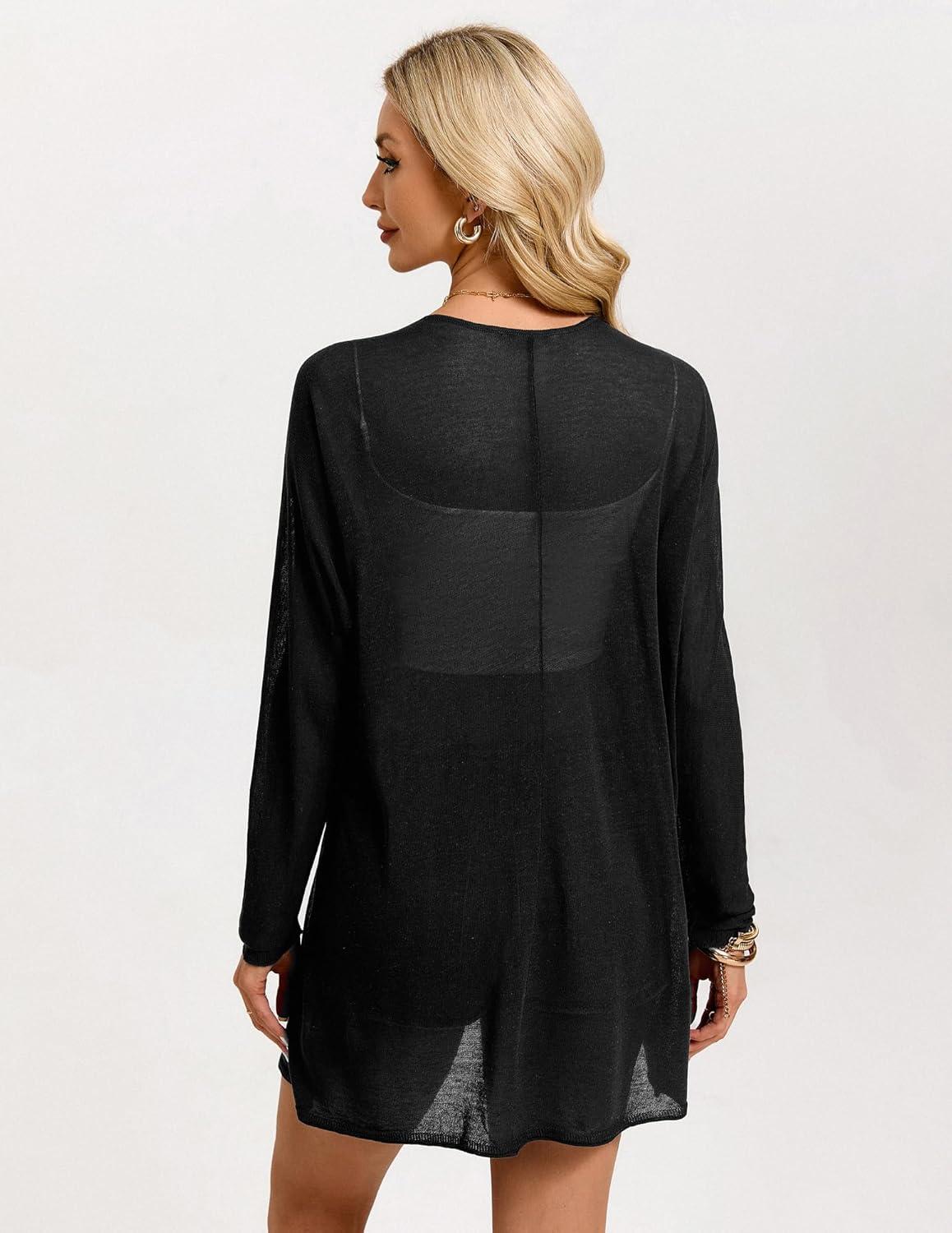 imageGRACE KARIN Womens Summer Mesh Cardigan Lightweight Long Sleeve Cardigan Sweaters Knit Kimonos Coverups 2026Black
