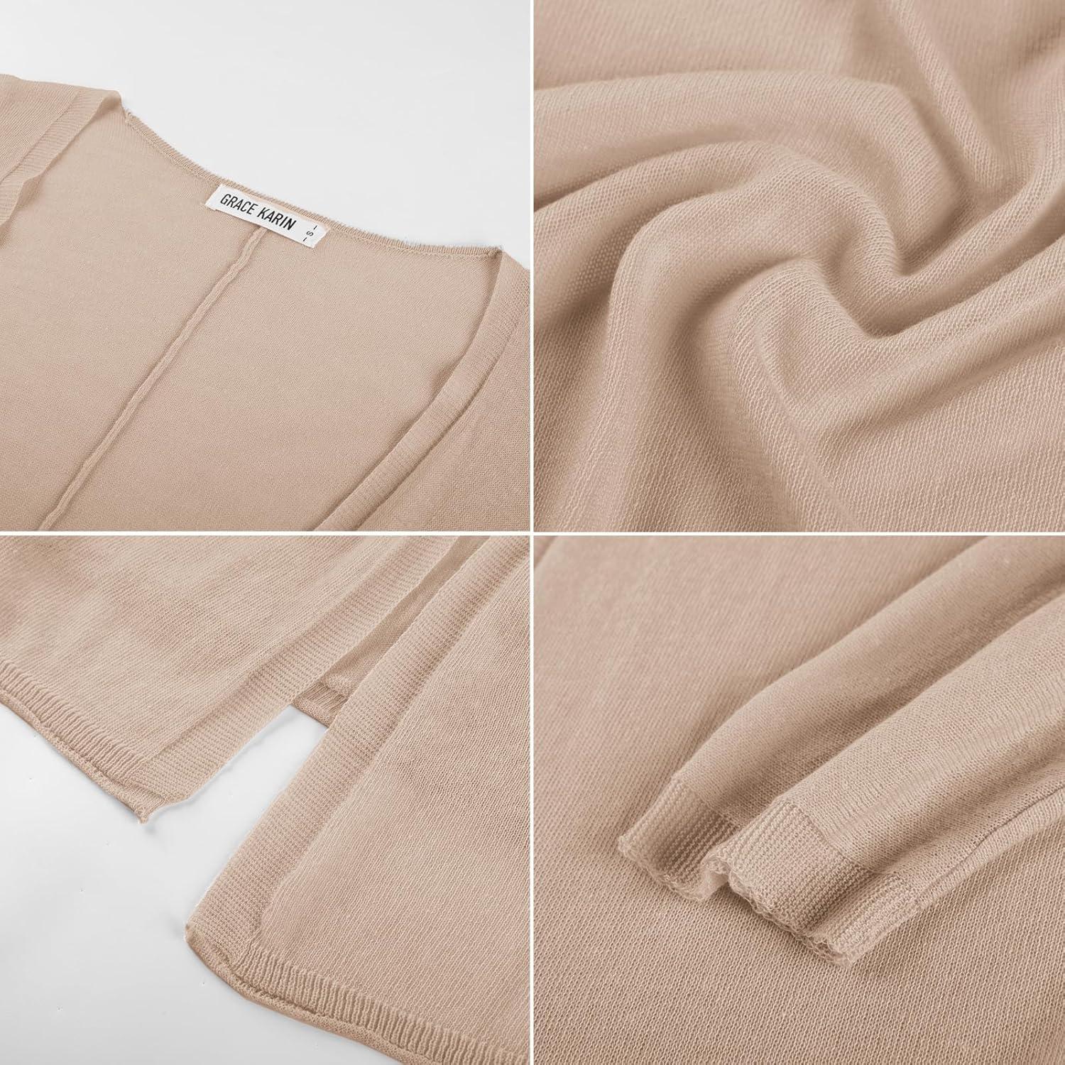 imageGRACE KARIN Womens Summer Mesh Cardigan Lightweight Long Sleeve Cardigan Sweaters Knit Kimonos Coverups 2026Khaki