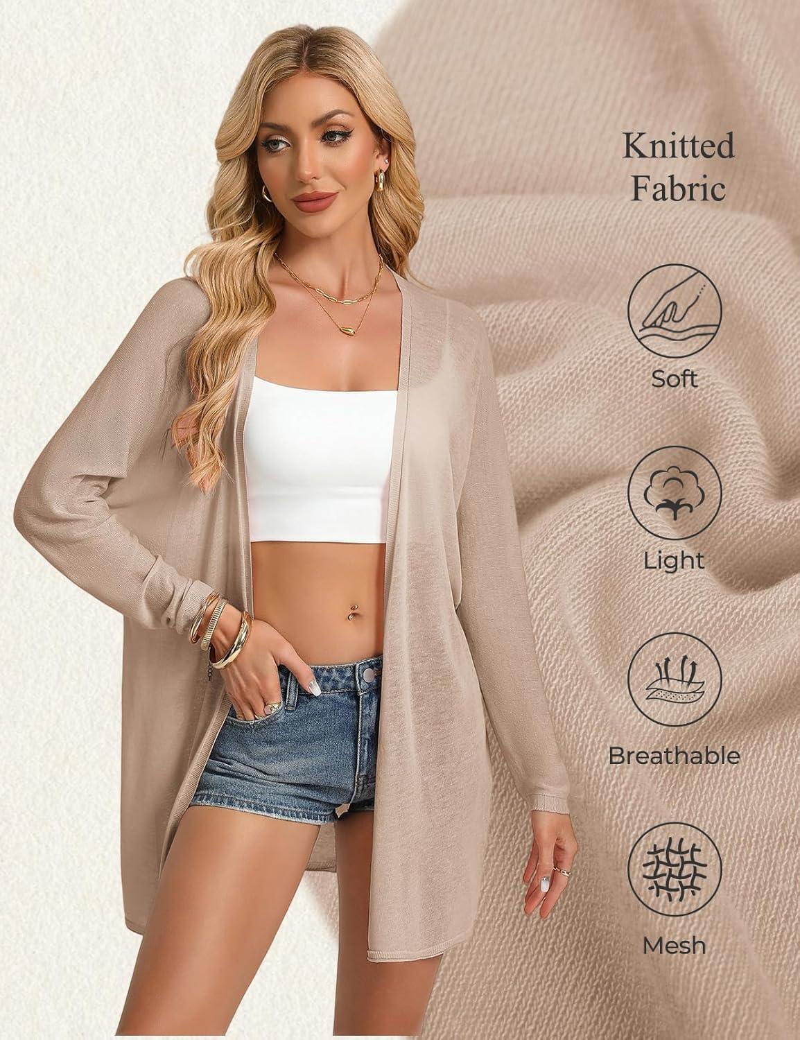 imageGRACE KARIN Womens Summer Mesh Cardigan Lightweight Long Sleeve Cardigan Sweaters Knit Kimonos Coverups 2026Khaki
