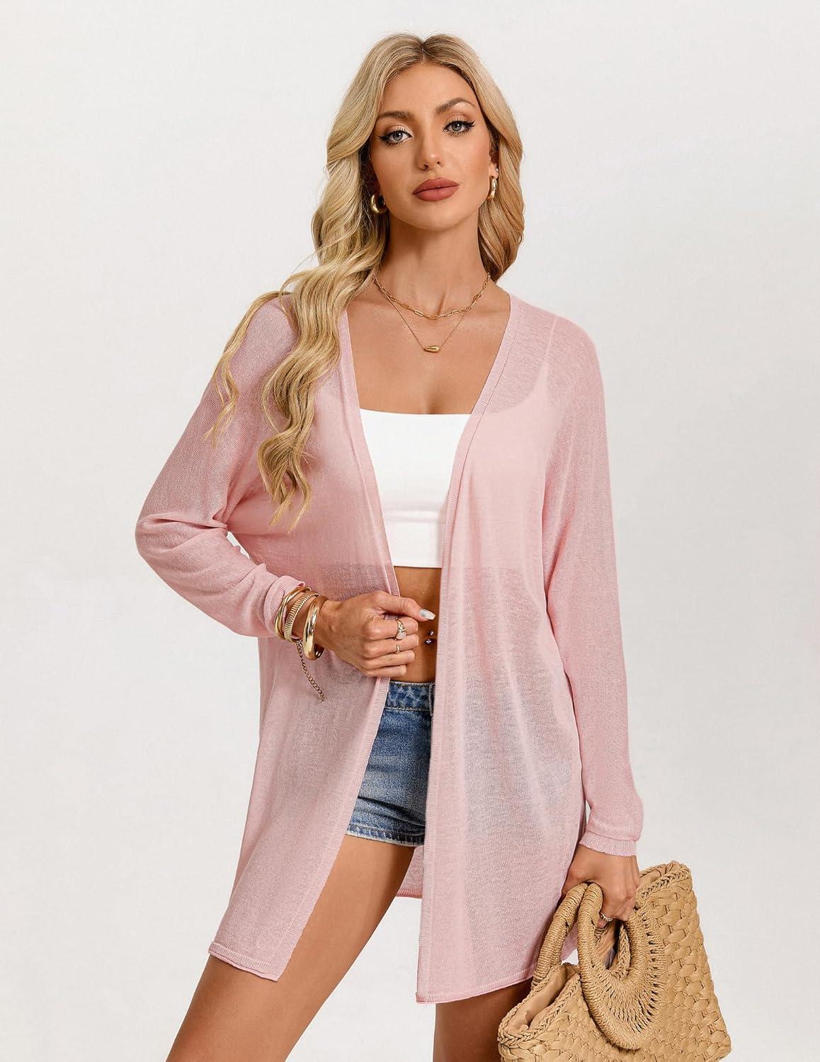 imageGRACE KARIN Womens Summer Mesh Cardigan Lightweight Long Sleeve Cardigan Sweaters Knit Kimonos Coverups 2026Light Pink