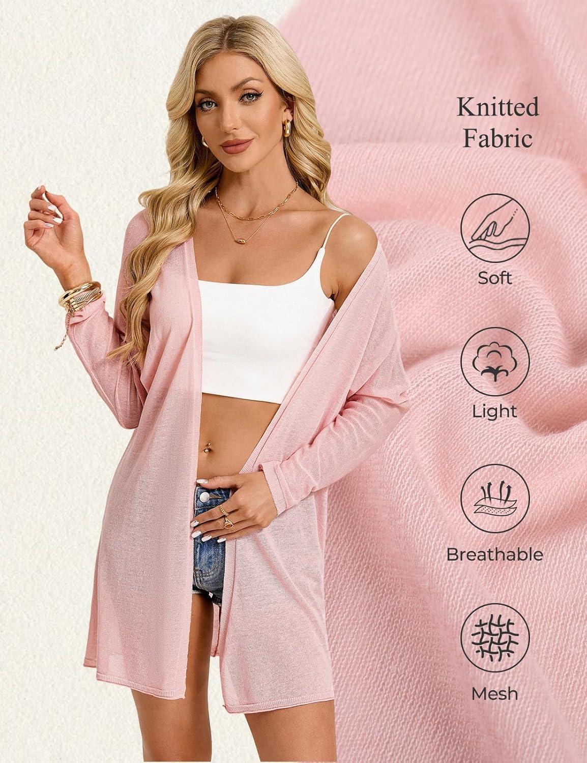 imageGRACE KARIN Womens Summer Mesh Cardigan Lightweight Long Sleeve Cardigan Sweaters Knit Kimonos Coverups 2026Light Pink