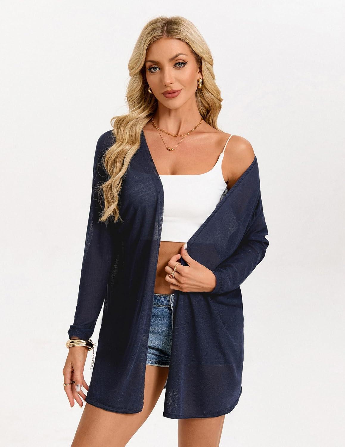imageGRACE KARIN Womens Summer Mesh Cardigan Lightweight Long Sleeve Cardigan Sweaters Knit Kimonos Coverups 2026Navy Blue