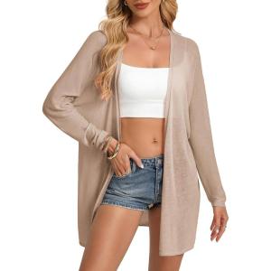GRACE KARIN Womens Summer Mesh Cardigan Lightweight Long Sleeve Cardigan Sweaters Knit Kimonos Coverups 2026(Khaki)