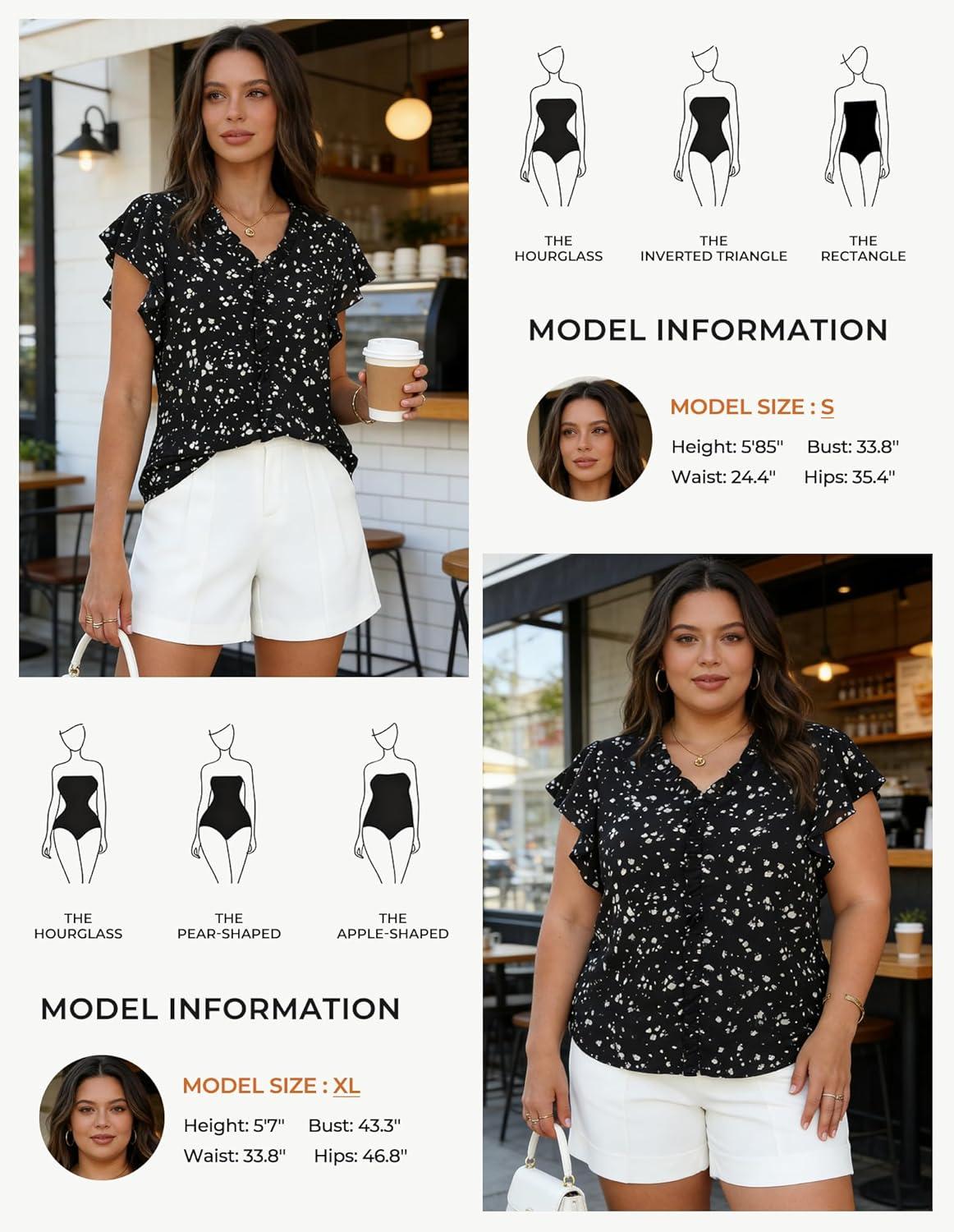 imageGRACE KARIN 2026 Boho Tops for Women Dressy CasualRuffle Sleeve Chiffon Blouses Work ShirtsV Neck Summer Fashion ClothesBlack