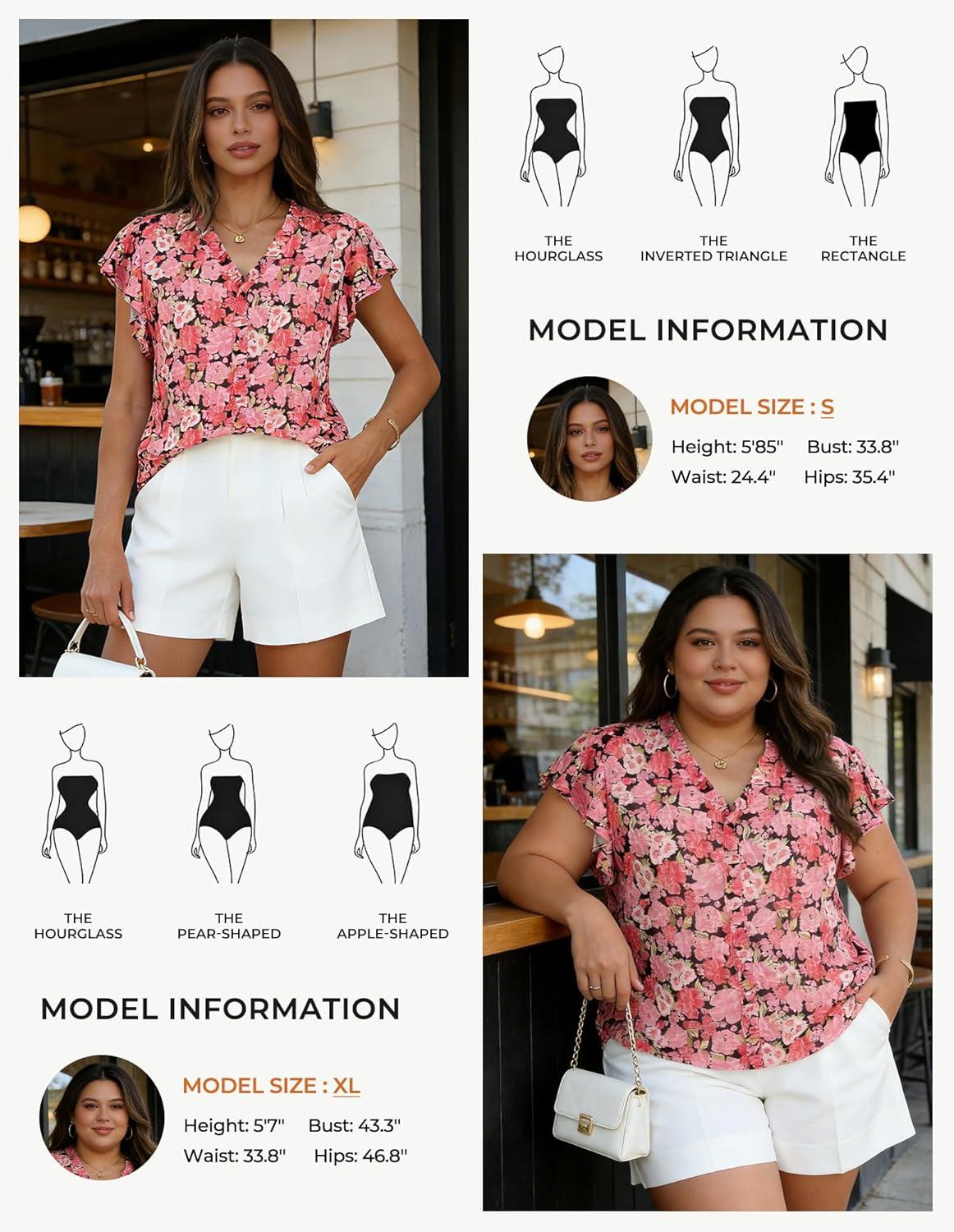 imageGRACE KARIN 2026 Boho Tops for Women Dressy CasualRuffle Sleeve Chiffon Blouses Work ShirtsV Neck Summer Fashion ClothesPink Rose