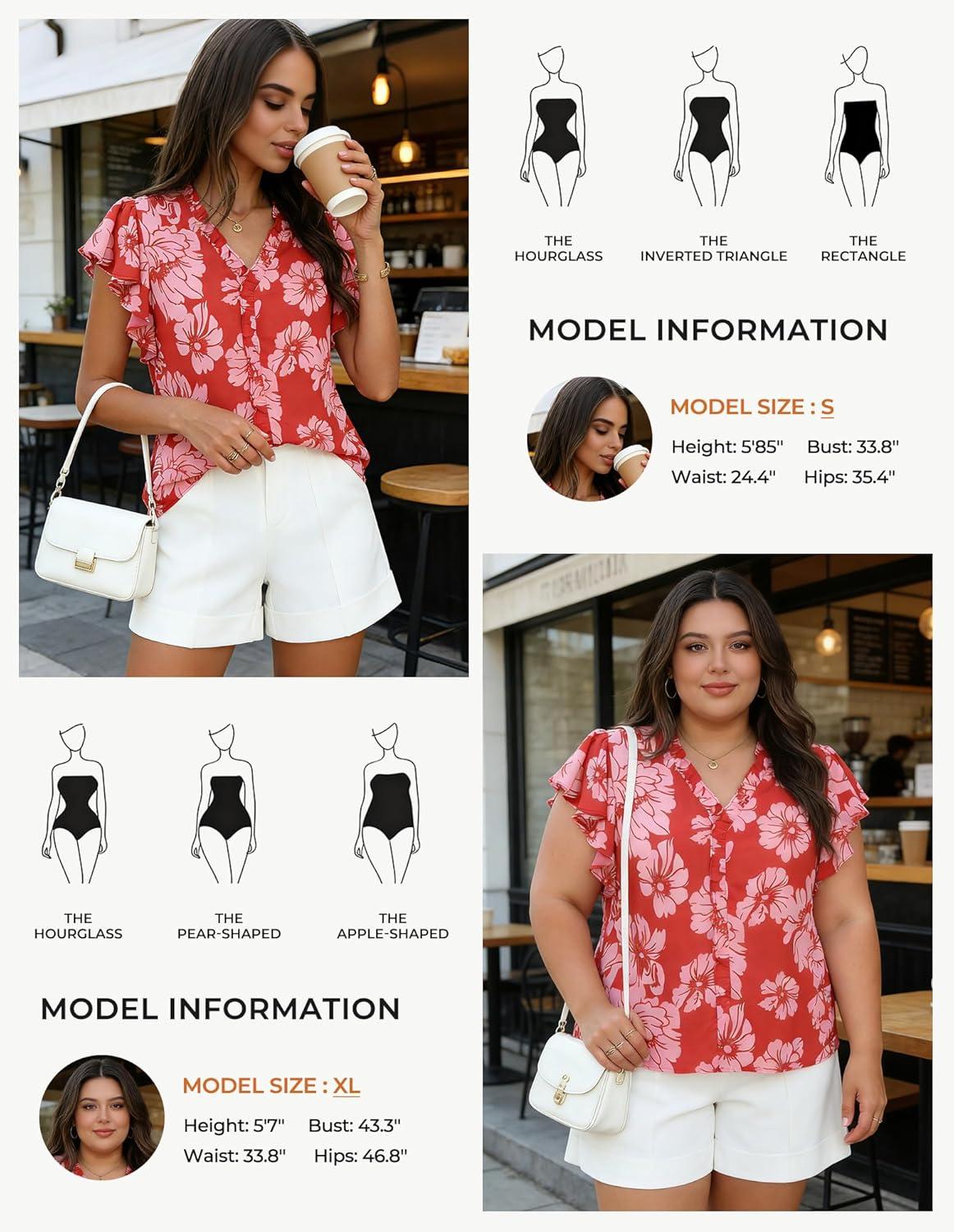 imageGRACE KARIN 2026 Boho Tops for Women Dressy CasualRuffle Sleeve Chiffon Blouses Work ShirtsV Neck Summer Fashion ClothesRed Pink