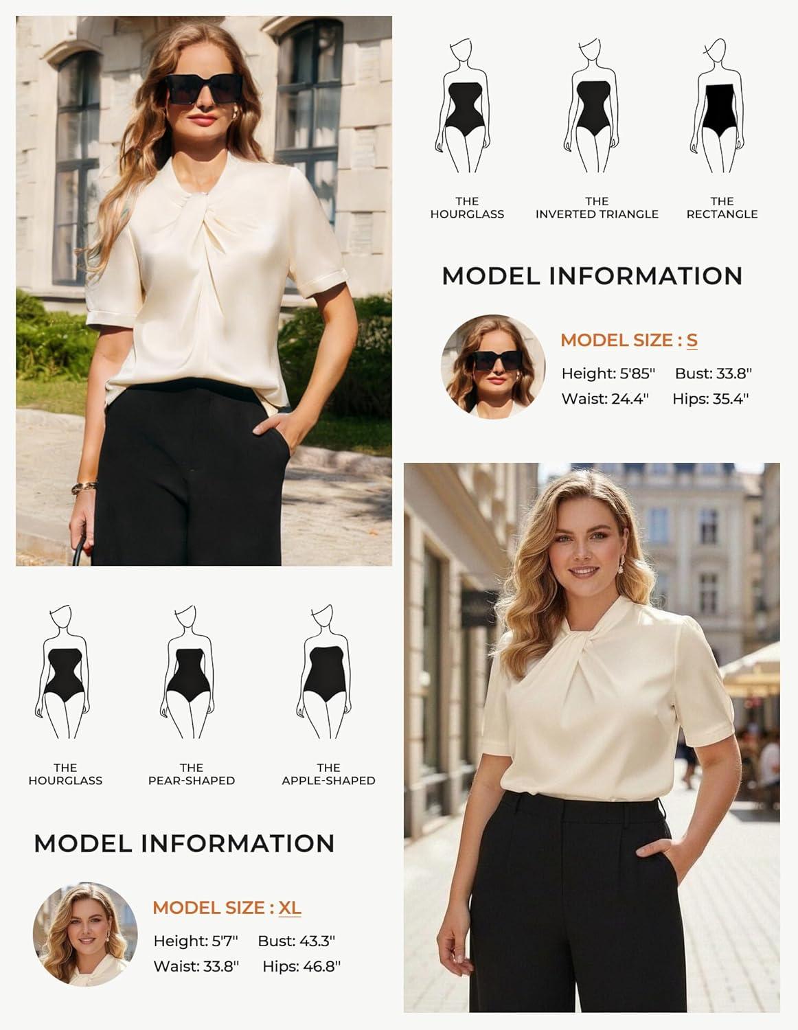 imageGRACE KARIN 2026 Women Satin Tops Short Sleeve Blouse Mock Neck Work Silk Shirts Business Casual OutfitsChampagne