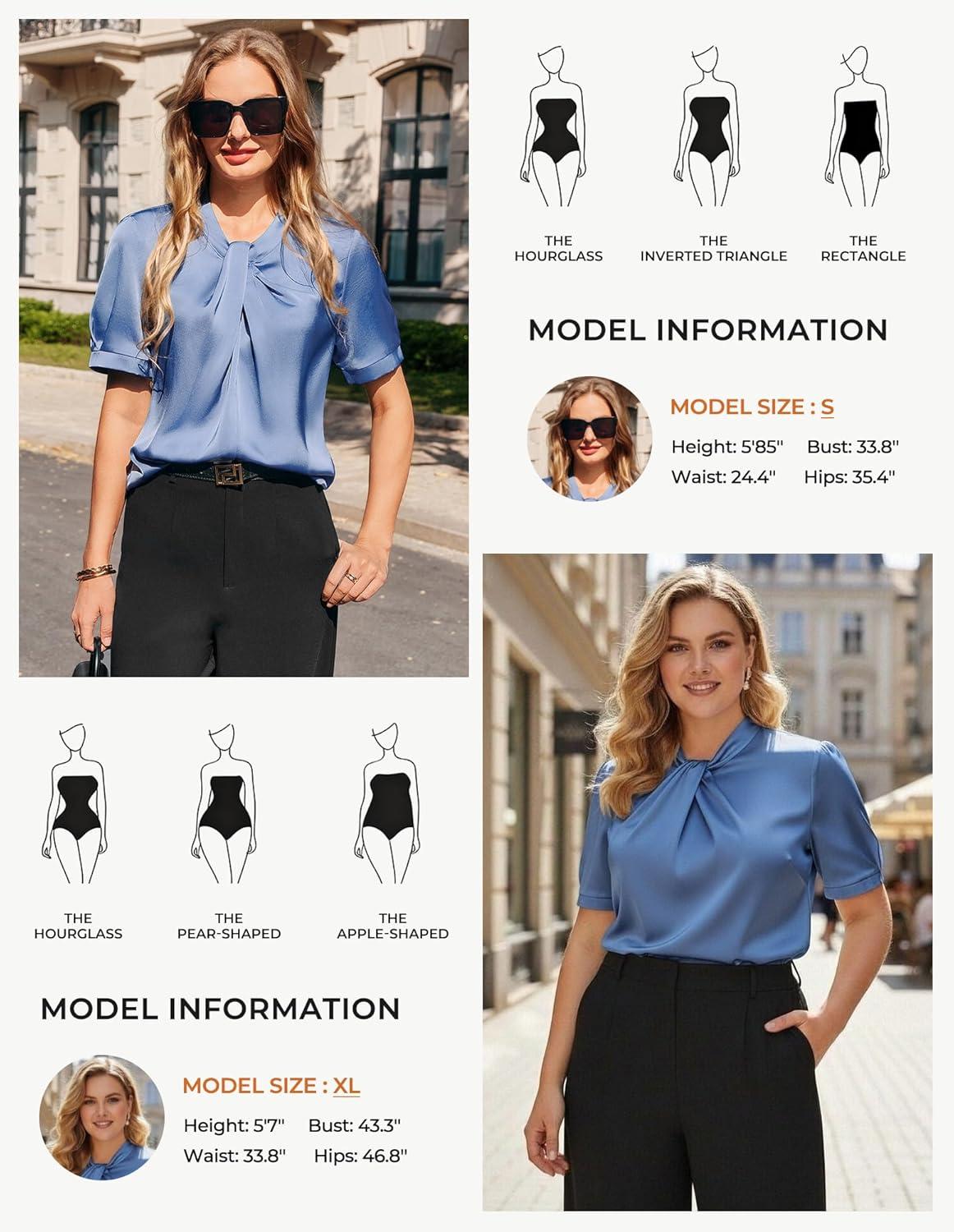 imageGRACE KARIN 2026 Women Satin Tops Short Sleeve Blouse Mock Neck Work Silk Shirts Business Casual OutfitsSlate Blue