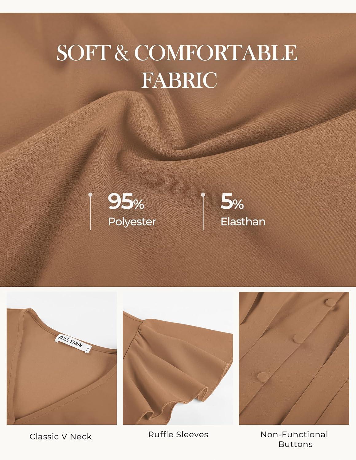 imageGRACE KARIN Summer Blouses for Women Dressy Casual 2026 Ruffle Sleeve Peplum Tops Business Work Shirt Fashioin ClothingKhaki