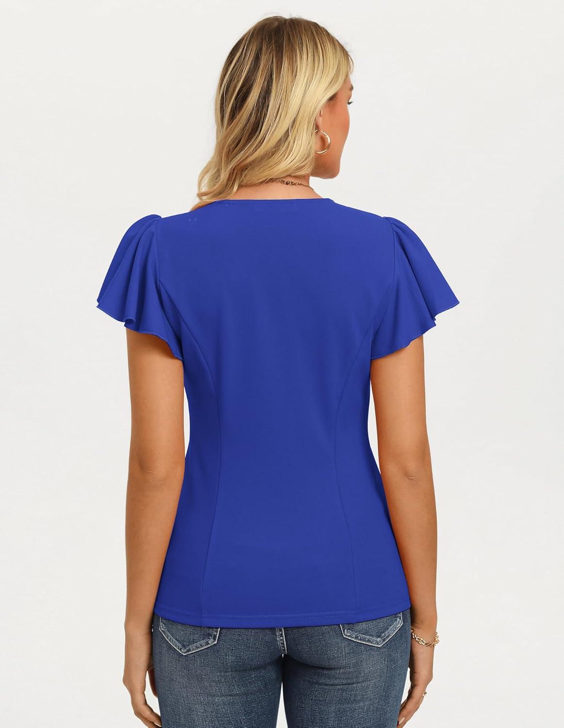 imageGRACE KARIN Summer Blouses for Women Dressy Casual 2026 Ruffle Sleeve Peplum Tops Business Work Shirt Fashioin ClothingRoyal Blue