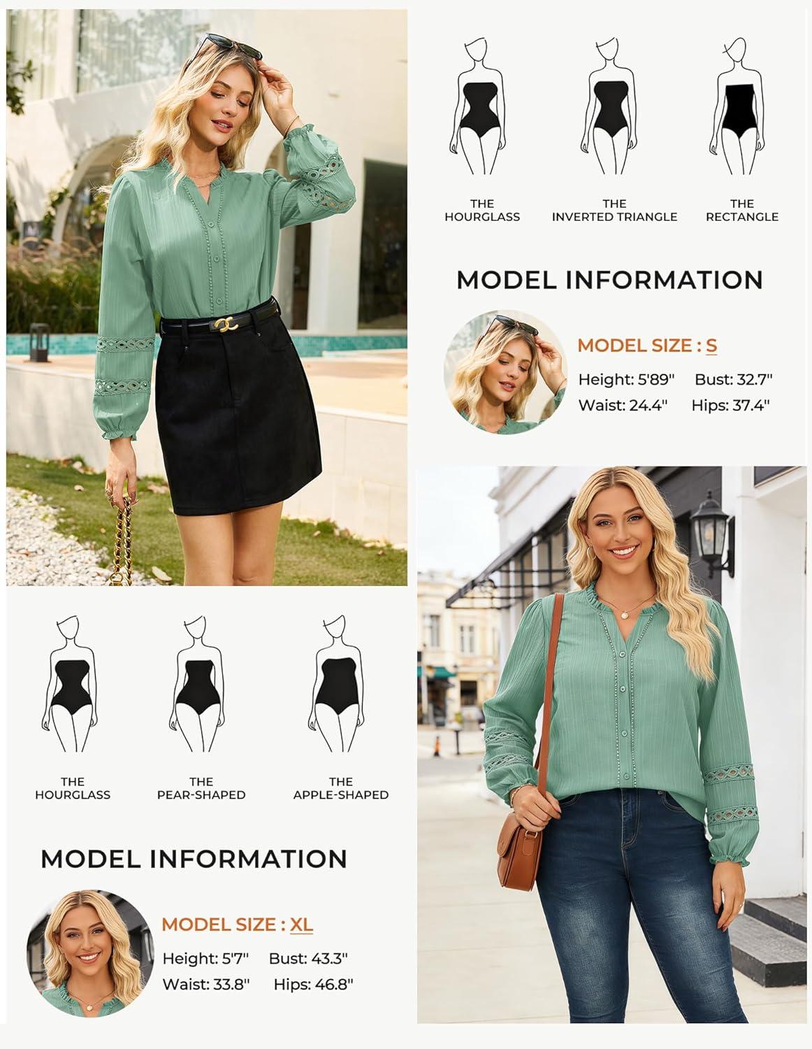 imageGRACE KARIN Women Dressy Casual TopsLong Sleeve Button Down Ruffle BlouseWork V Neck Shirt Summer Spring Business OutfitGrey Green