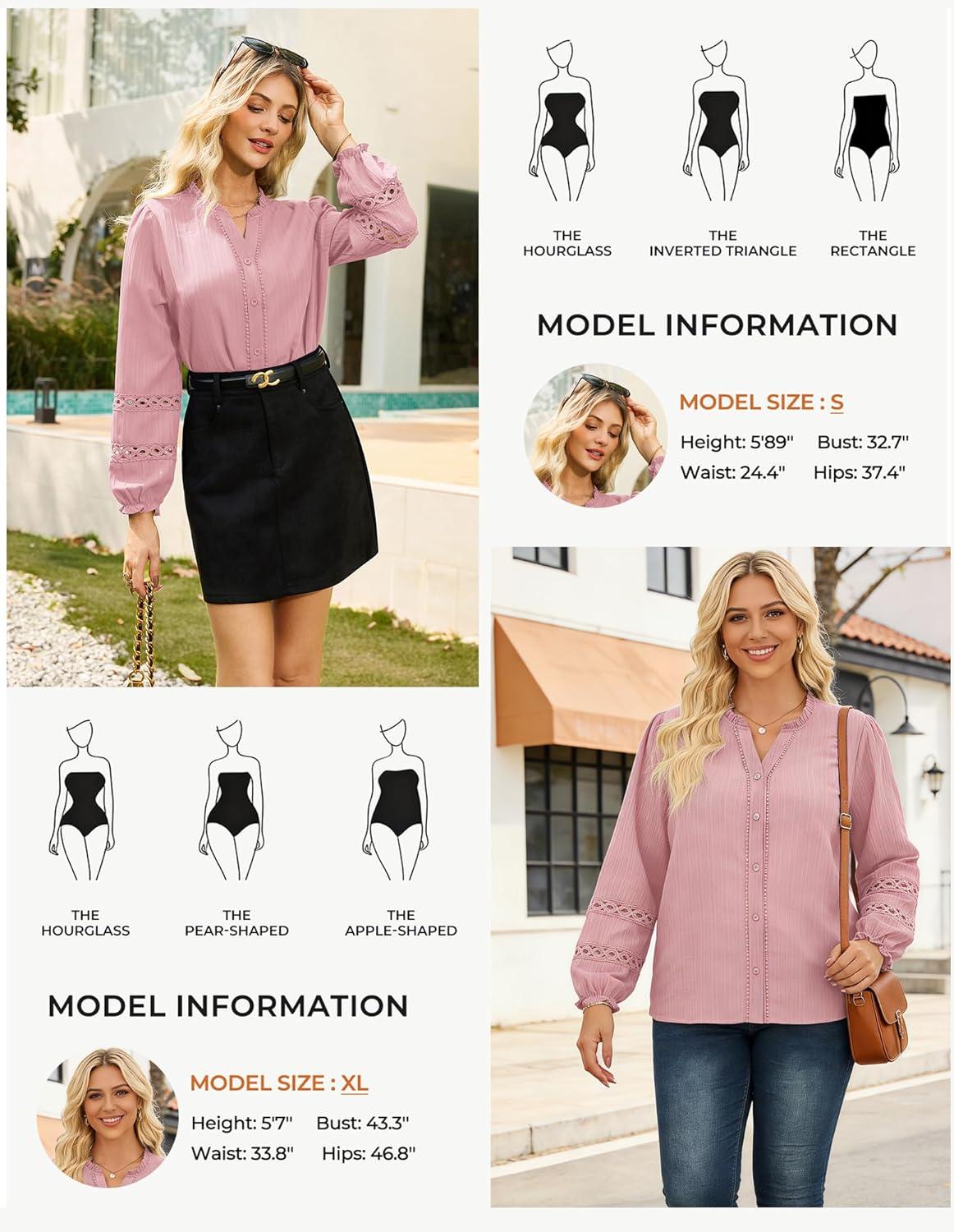 imageGRACE KARIN Women Dressy Casual TopsLong Sleeve Button Down Ruffle BlouseWork V Neck Shirt Summer Spring Business OutfitGrey Pink