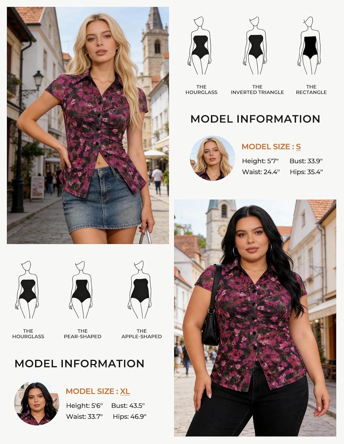 imageGRACE KARIN Women Mesh Boho Tops Dressy Casual Short Sleeve Button Down Collared Shirts 2026 Summer Fashion Floral BlousesBlack Red