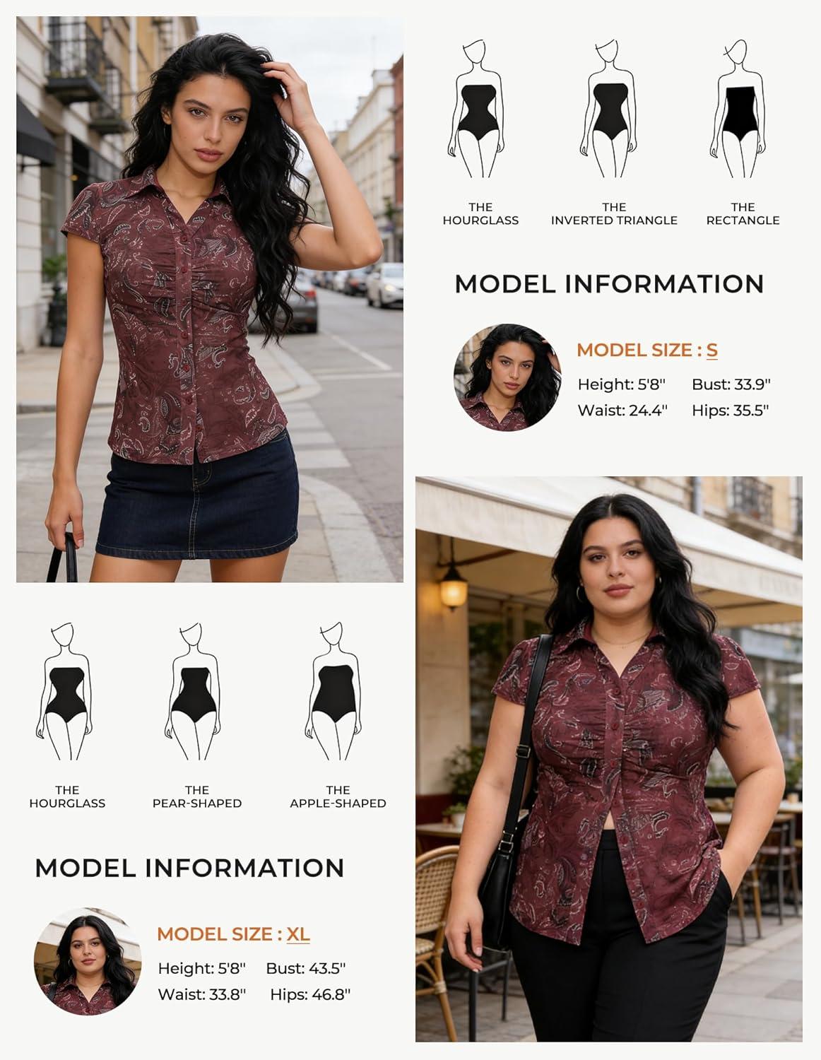imageGRACE KARIN Women Mesh Boho Tops Dressy Casual Short Sleeve Button Down Collared Shirts 2026 Summer Fashion Floral BlousesBurgundy