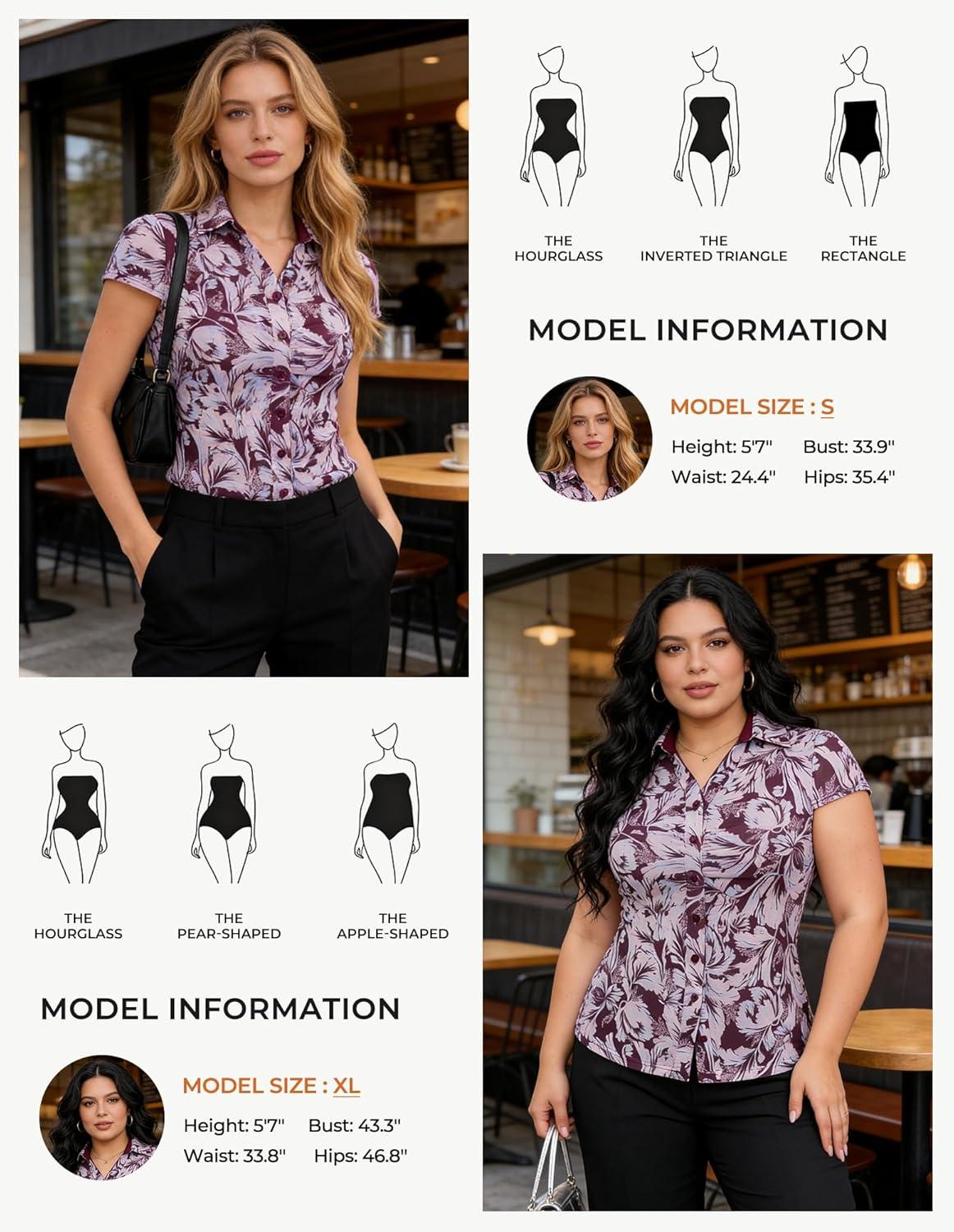 imageGRACE KARIN Women Mesh Boho Tops Dressy Casual Short Sleeve Button Down Collared Shirts 2026 Summer Fashion Floral BlousesMulti Purple