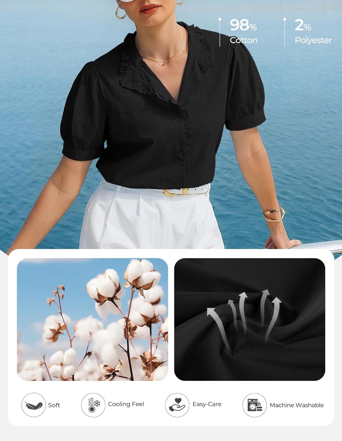 imageGRACE KARIN Womens 2026 Summer Short Sleeve Tops Dressy Casual V Neck Blouses Trendy Button Down Shirts Work OfficeBlack