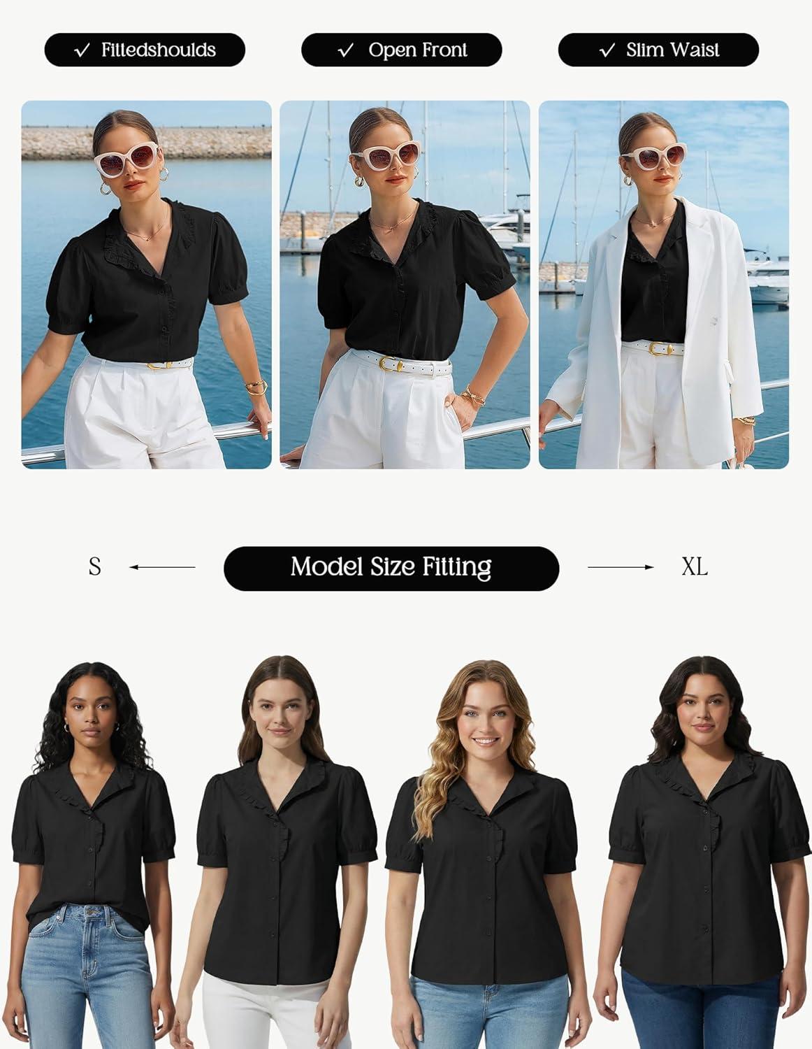 imageGRACE KARIN Womens 2026 Summer Short Sleeve Tops Dressy Casual V Neck Blouses Trendy Button Down Shirts Work OfficeBlack