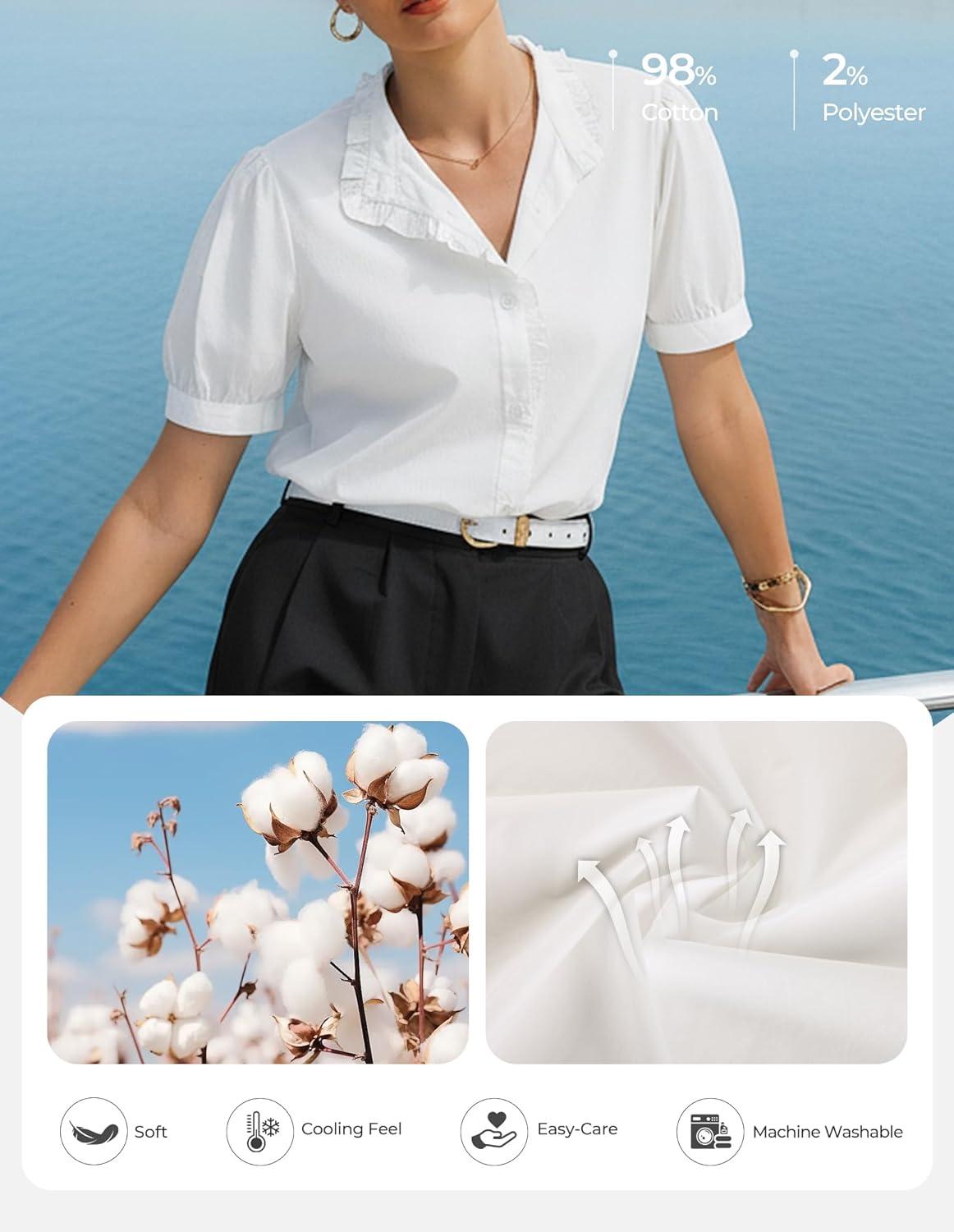 imageGRACE KARIN Womens 2026 Summer Short Sleeve Tops Dressy Casual V Neck Blouses Trendy Button Down Shirts Work OfficeWhite