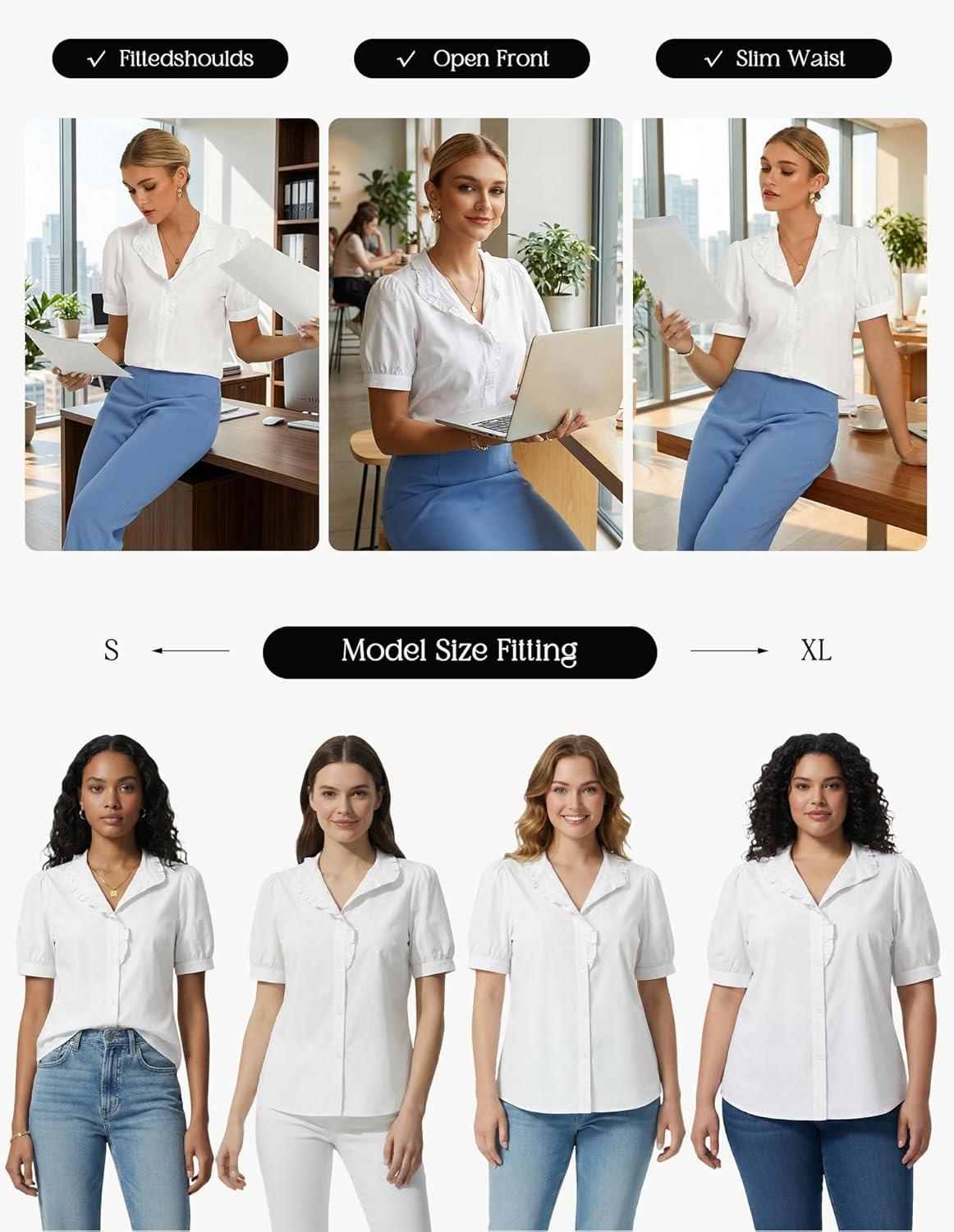 imageGRACE KARIN Womens 2026 Summer Short Sleeve Tops Dressy Casual V Neck Blouses Trendy Button Down Shirts Work OfficeWhite
