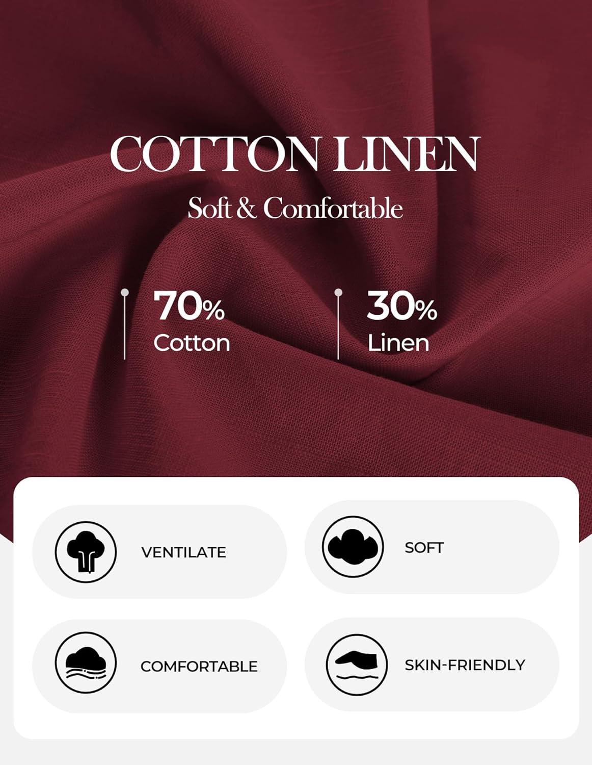 imageGRACE KARIN Womens Cotton Linen Blouse V Neck Puff Short Sleeve Button Down Work Summer TopsBurgundy