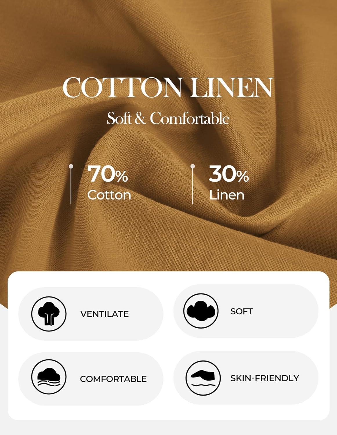 imageGRACE KARIN Womens Cotton Linen Blouse V Neck Puff Short Sleeve Button Down Work Summer TopsGinger