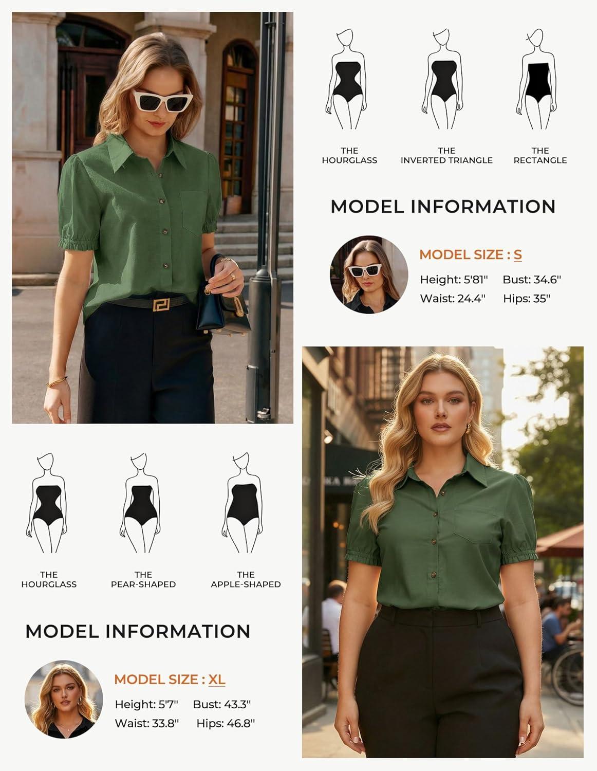 imageGRACE KARIN Womens Cotton Linen Blouse V Neck Puff Short Sleeve Button Down Work Summer TopsOlive Drab