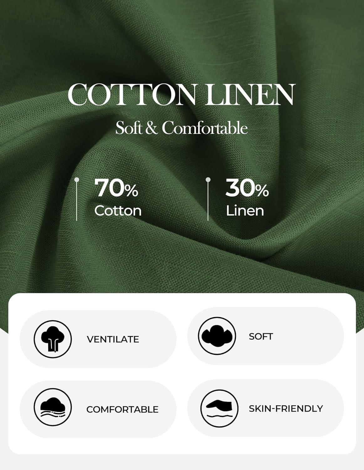 imageGRACE KARIN Womens Cotton Linen Blouse V Neck Puff Short Sleeve Button Down Work Summer TopsOlive Drab