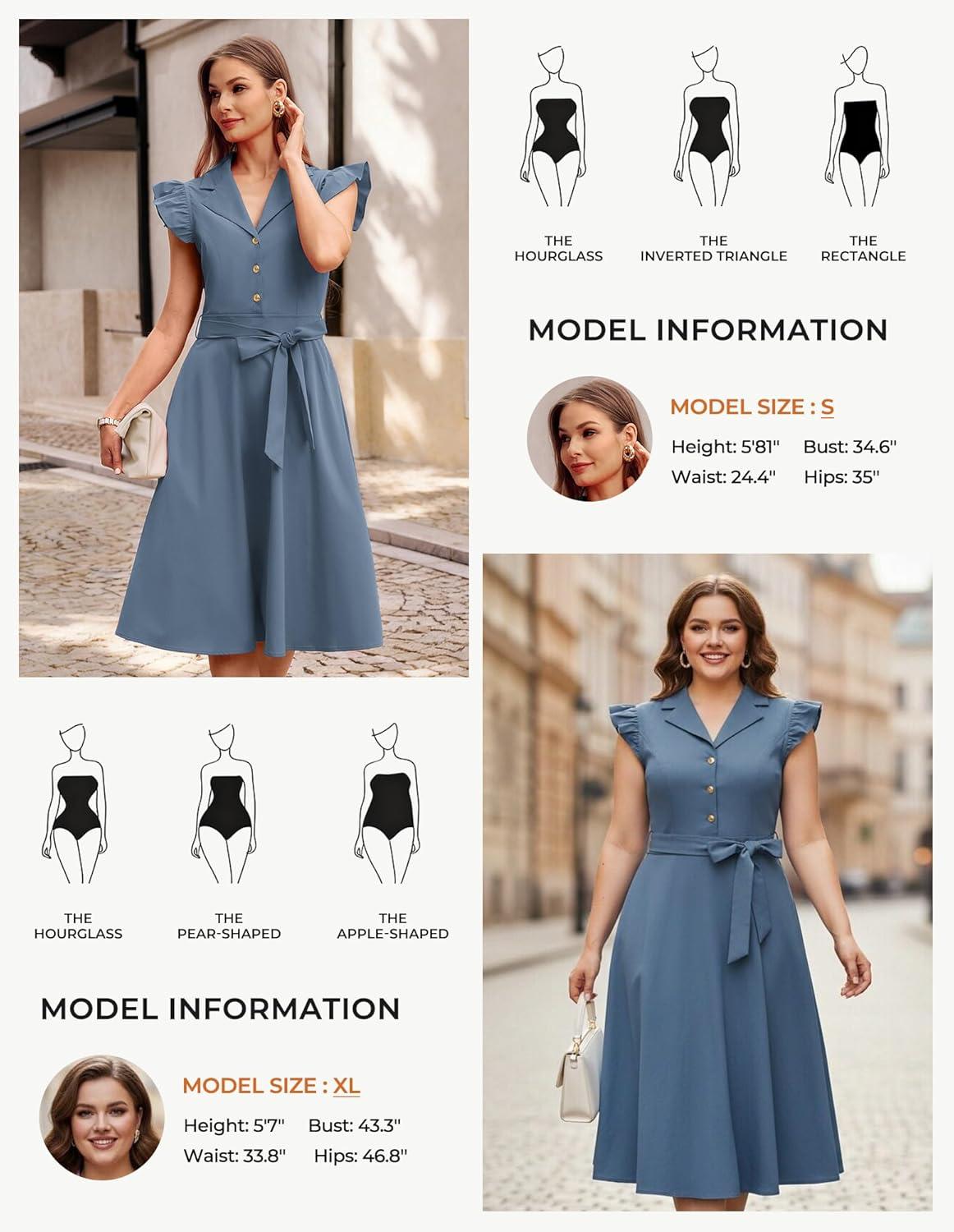imageGRACE KARIN Womens Summer Midi Dress 2026 Flutter Short Sleeve Business Casual Dress Button Down Work Dresses with PocketsDusty Blue