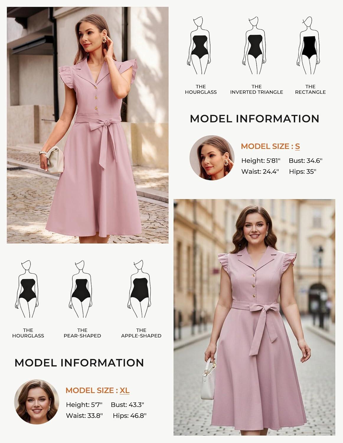 imageGRACE KARIN Womens Summer Midi Dress 2026 Flutter Short Sleeve Business Casual Dress Button Down Work Dresses with PocketsDusty Pink
