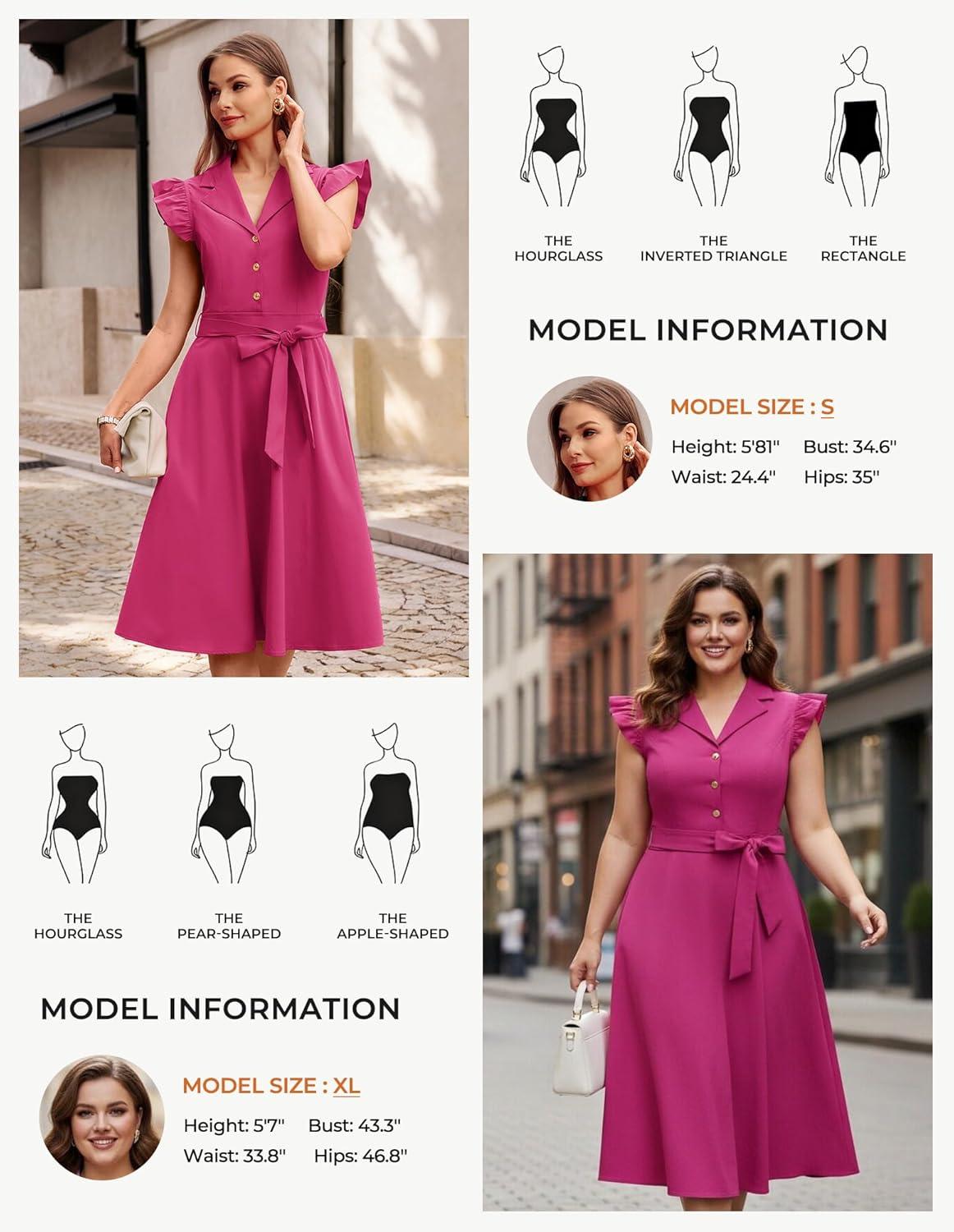 imageGRACE KARIN Womens Summer Midi Dress 2026 Flutter Short Sleeve Business Casual Dress Button Down Work Dresses with PocketsRose Red