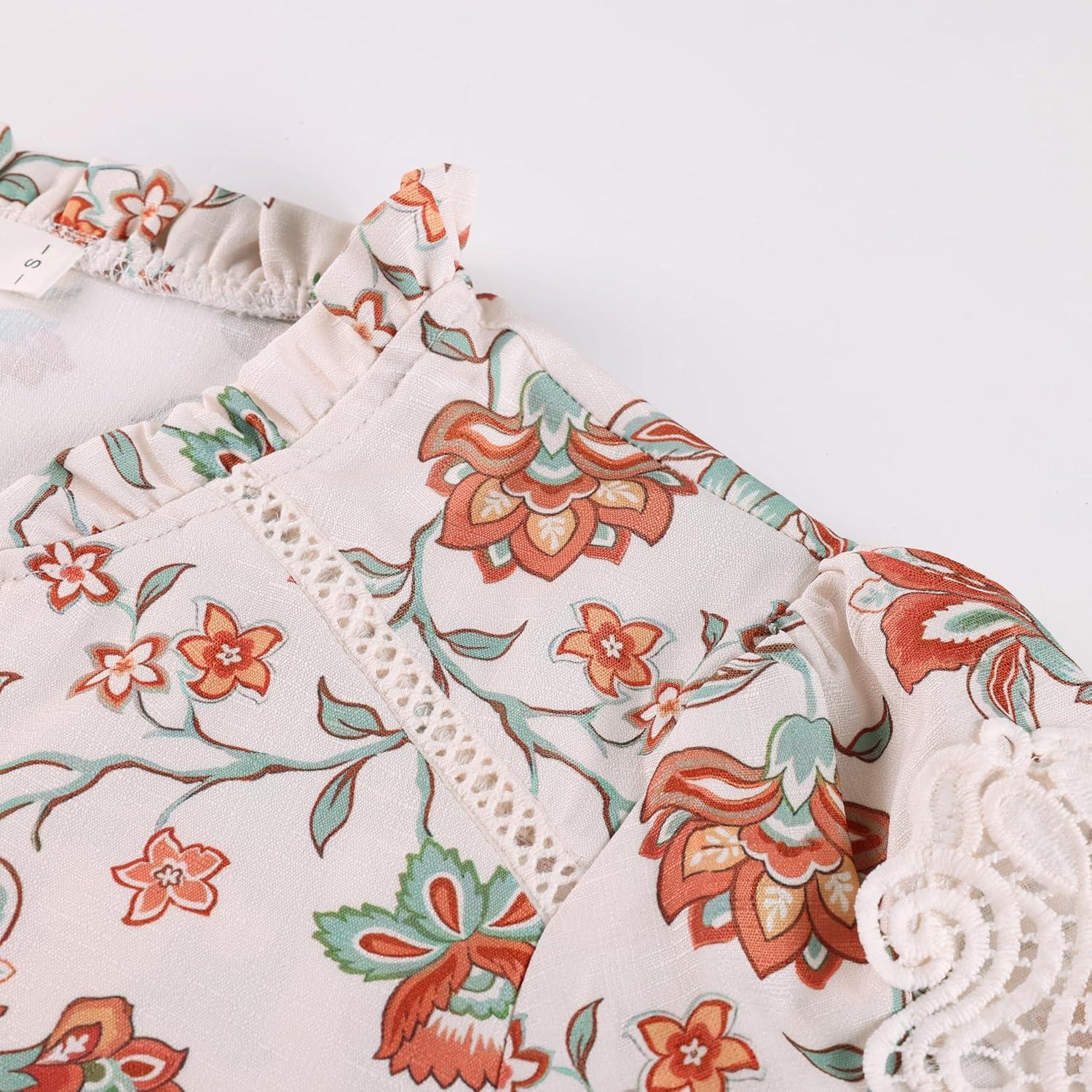 imageGRACE KARIN Women Boho Floral Tops Summer Short Sleeve Shirts V Neck Dressy Casual Blouse Work Printed 2026 Spring TrendyBeige Orange