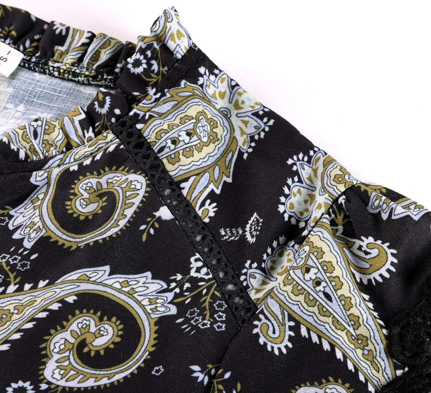 imageGRACE KARIN Women Boho Floral Tops Summer Short Sleeve Shirts V Neck Dressy Casual Blouse Work Printed 2026 Spring TrendyBlack