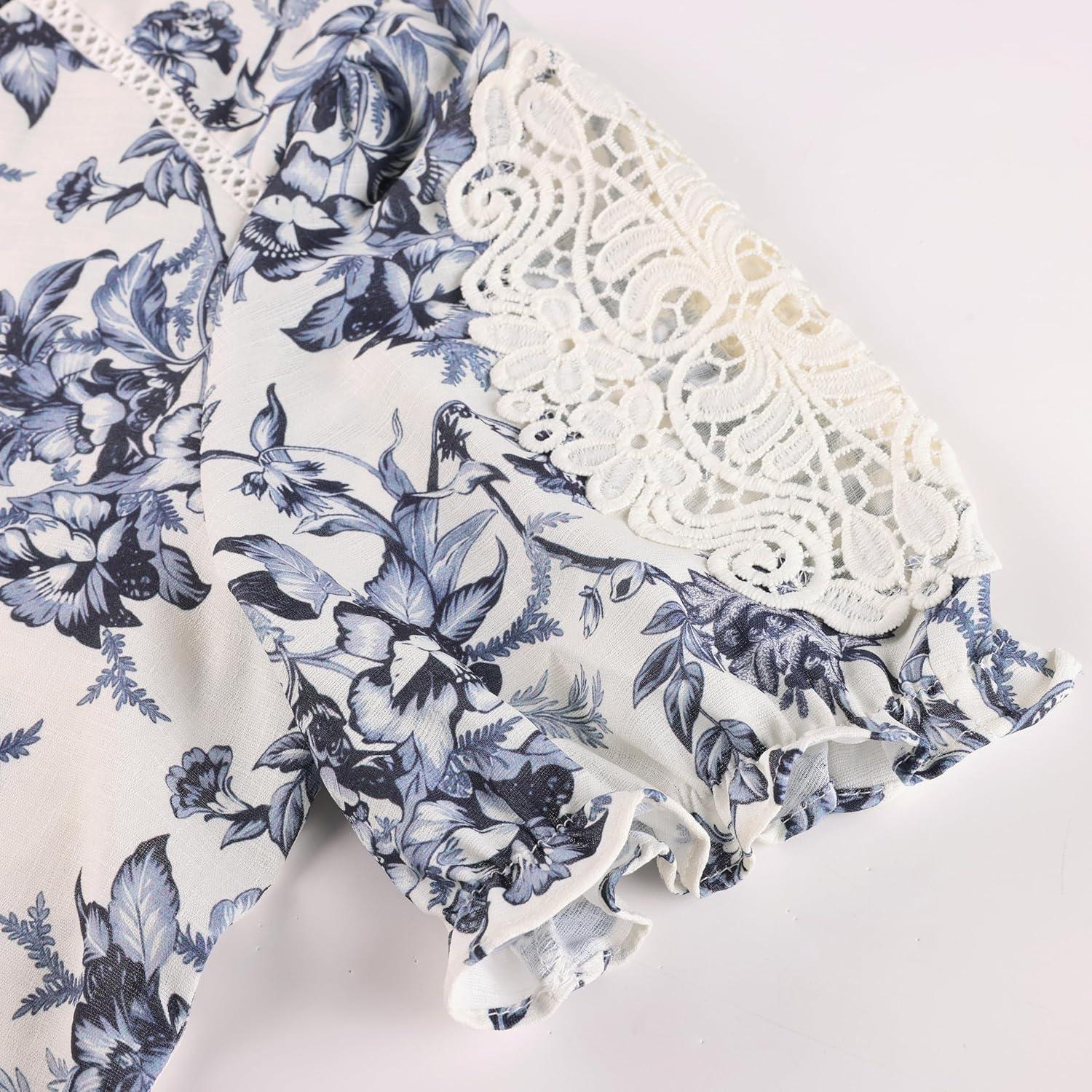 imageGRACE KARIN Women Boho Floral Tops Summer Short Sleeve Shirts V Neck Dressy Casual Blouse Work Printed 2026 Spring TrendyNavy Blue
