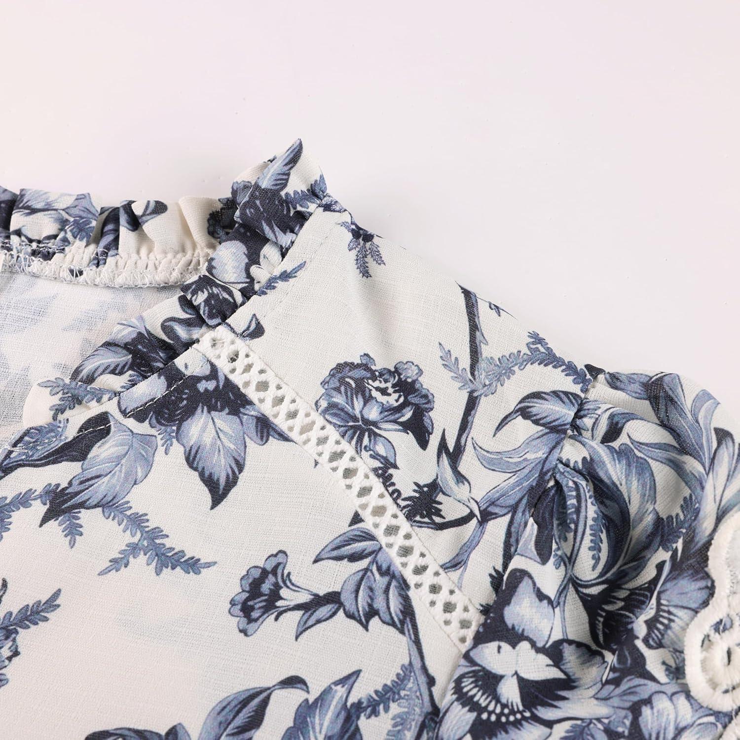 imageGRACE KARIN Women Boho Floral Tops Summer Short Sleeve Shirts V Neck Dressy Casual Blouse Work Printed 2026 Spring TrendyNavy Blue