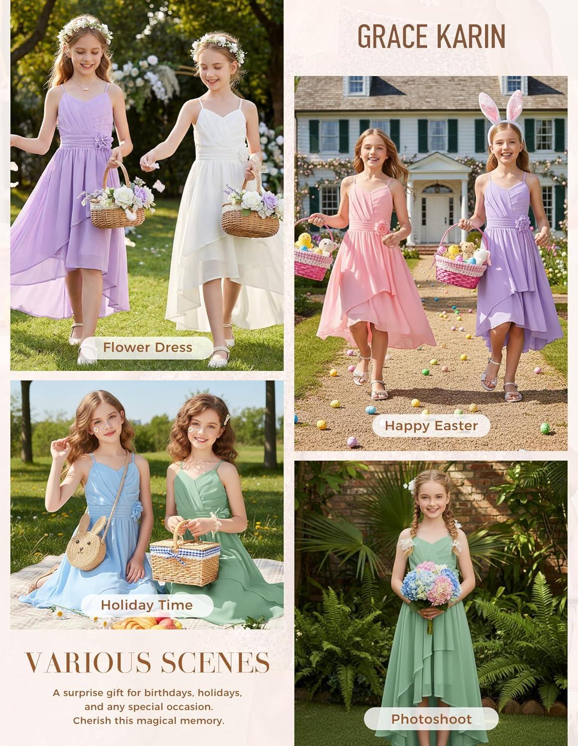 imageGRACE KARIN Girls Chiffon Summer Dresses Teen Long Party Formal Dress Flower Bridesmaid Straps Shirred High Low Clothes 614Light Purple