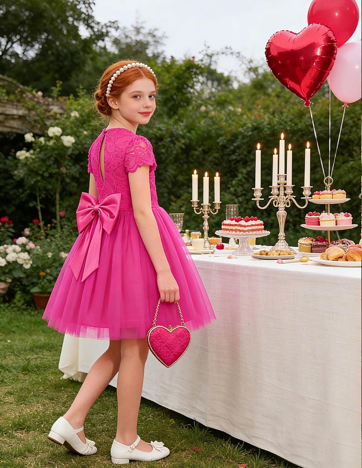 imageGRACE KARIN Flower Girl Dress with Big BowKids Lace Tulle Princess GownWedding Formal Birthday Party Pageant 510YHot Fuchsia