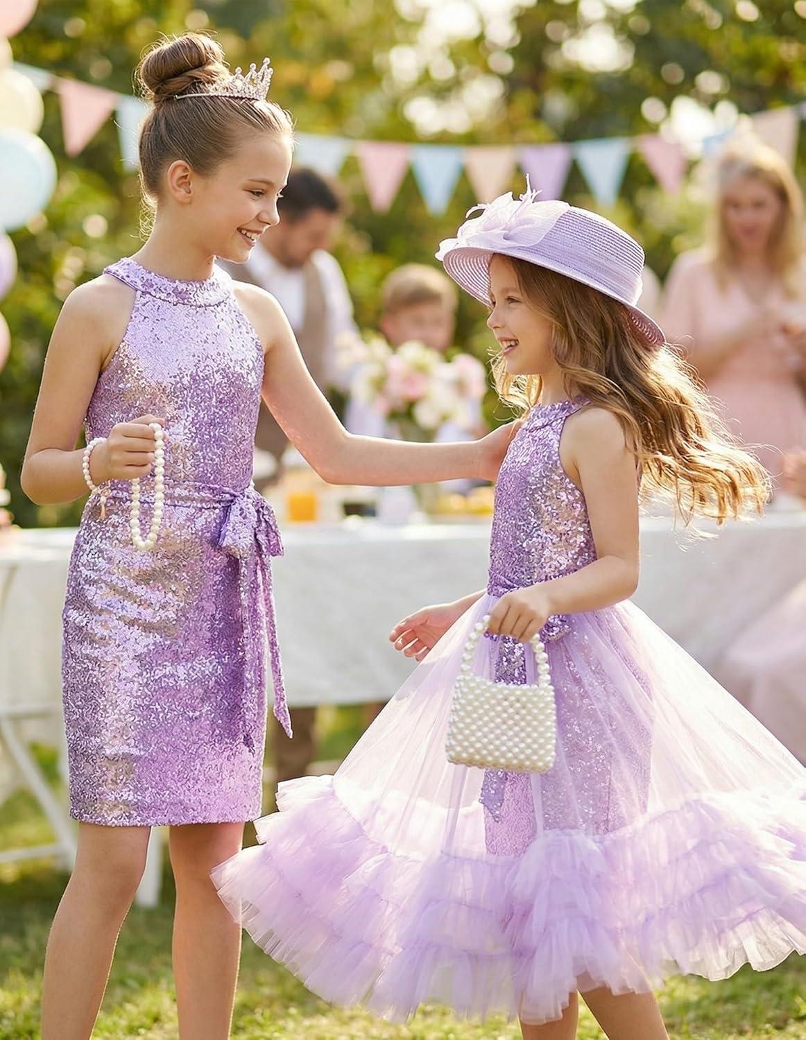 imageGRACE KARIN Girls Sequin Dress Sparkly Formal Party Pageant Halter Tulle Maxi Teen Prom Dresses for 714 YearsPurple