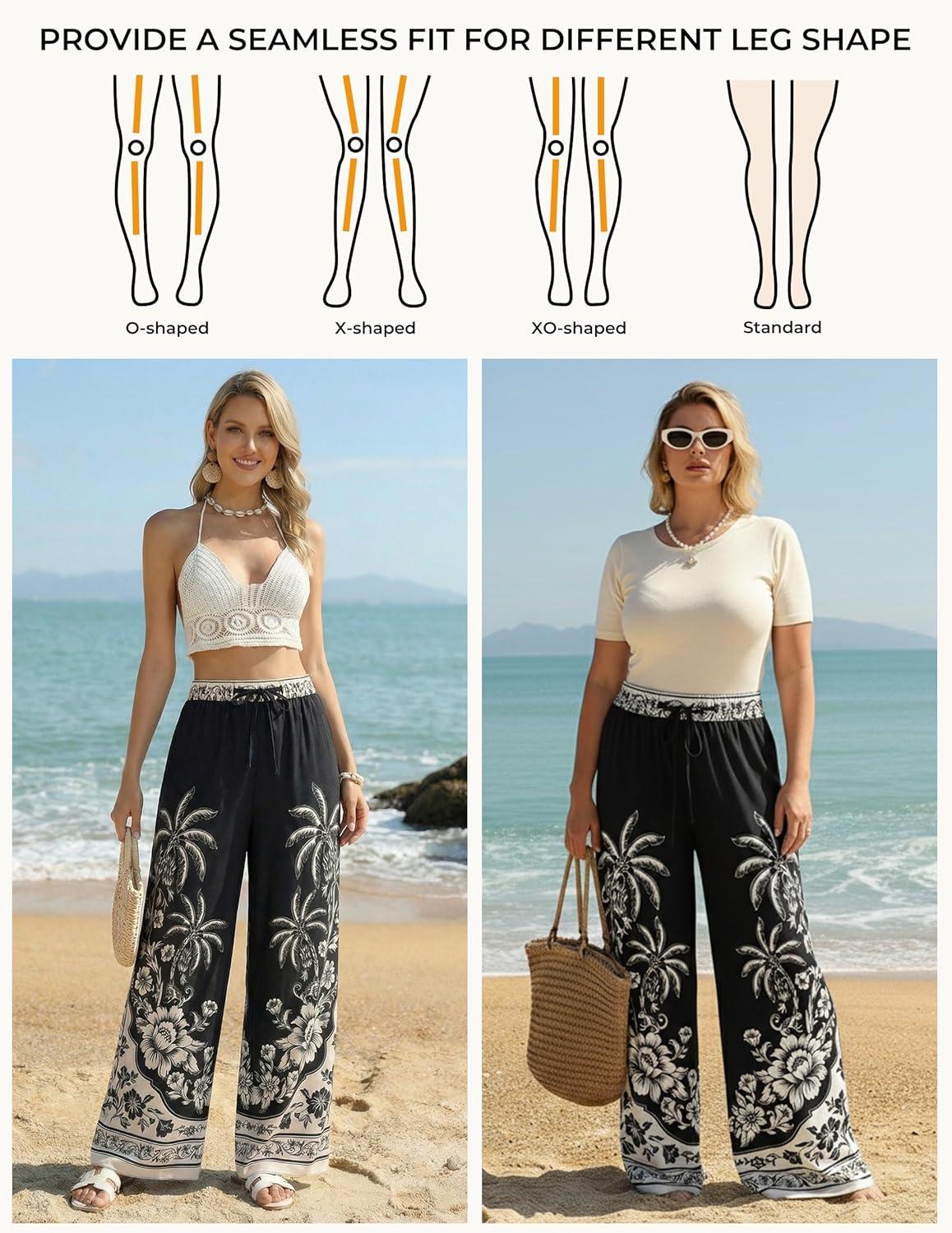 imageGRACE KARIN Womens Casual Wide Leg Pants Palazzo Boho Vacation Pants High Waist Drawstring Trousers with PocketsBlack