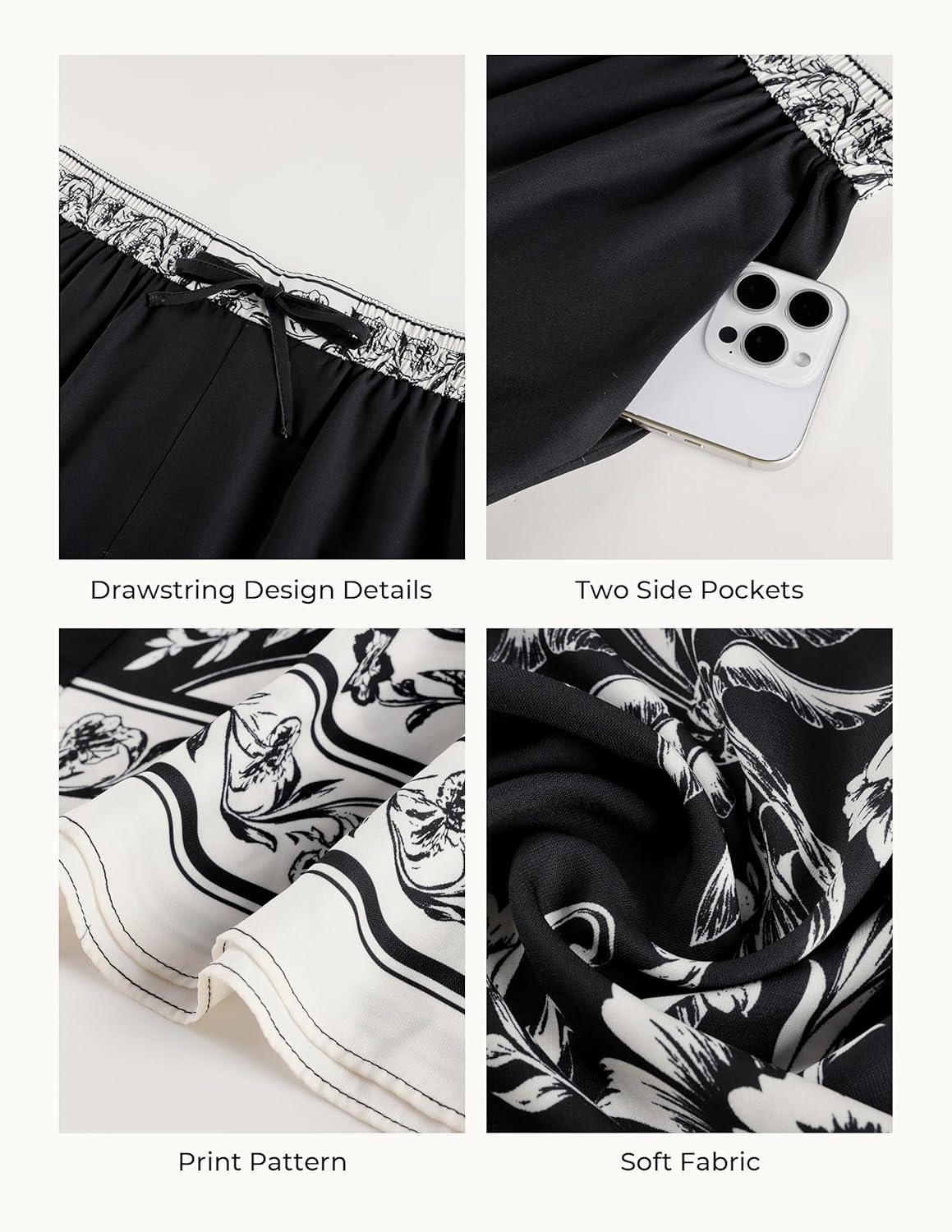 imageGRACE KARIN Womens Casual Wide Leg Pants Palazzo Boho Vacation Pants High Waist Drawstring Trousers with PocketsBlack