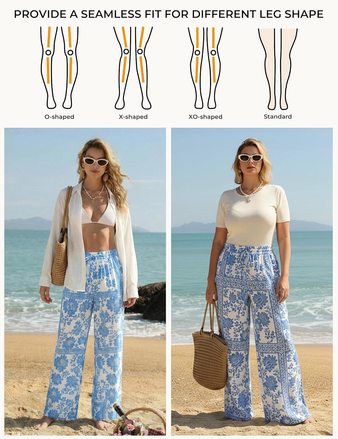 imageGRACE KARIN Womens Casual Wide Leg Pants Palazzo Boho Vacation Pants High Waist Drawstring Trousers with PocketsBlue