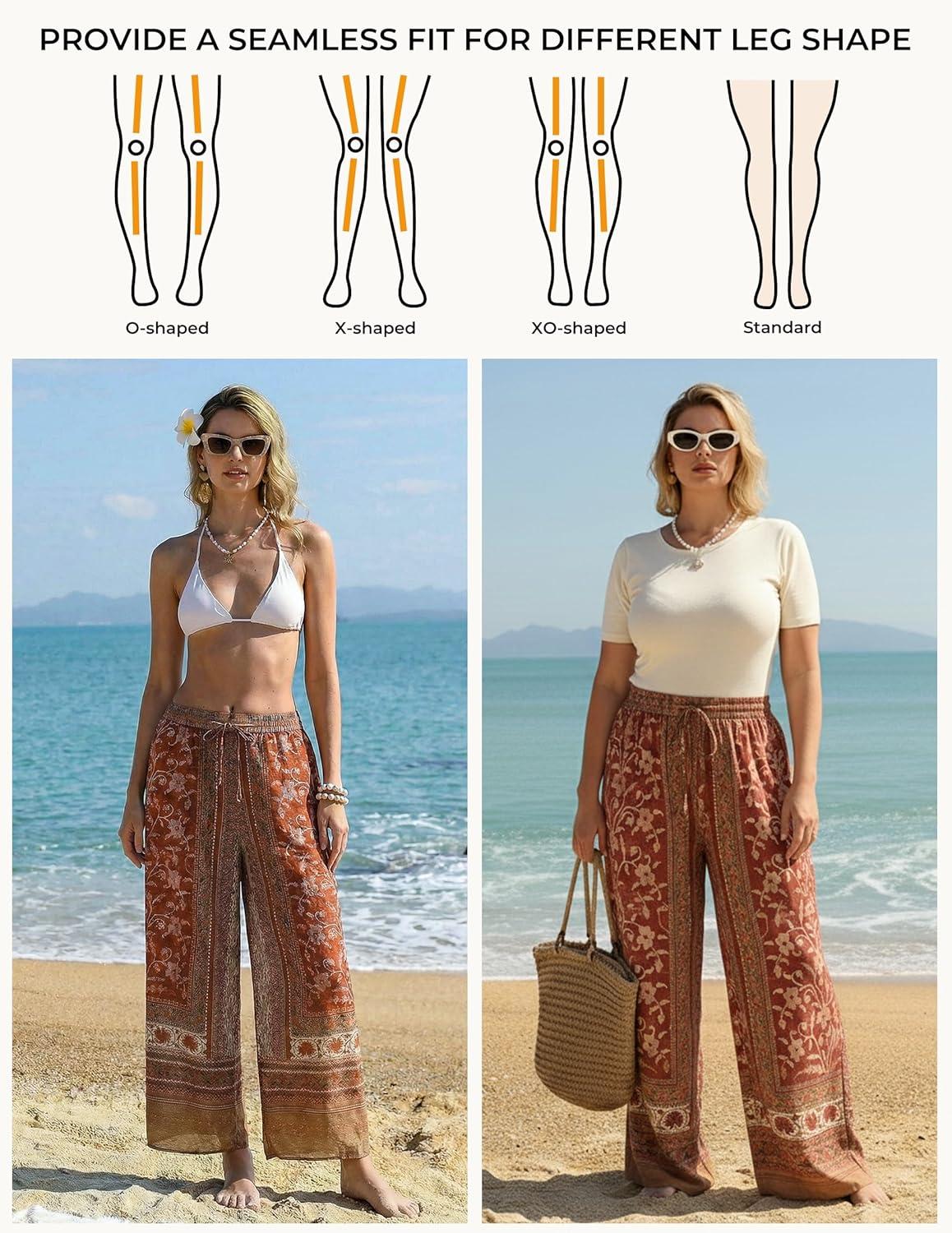 imageGRACE KARIN Womens Casual Wide Leg Pants Palazzo Boho Vacation Pants High Waist Drawstring Trousers with PocketsRed