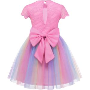 GRACE KARIN Flower Girl Dress with Big Bow,Kids Lace Tulle Princess Gown,Wedding Formal Birthday Party Pageant 5-10Y(Rainbow Pink)