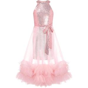GRACE KARIN Girls Sequin Dress Sparkly Formal Party Pageant Halter Tulle Maxi Teen Prom Dresses for 7-14 Years(Pink)