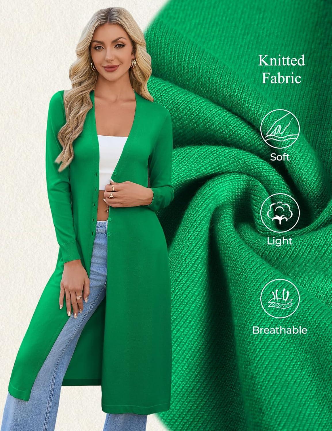 imageGRACE KARIN Womens Long Cardigan Trendy Lightweight Knit Dusters Coat V Neck Button Up Sweater Maxi DressGreen
