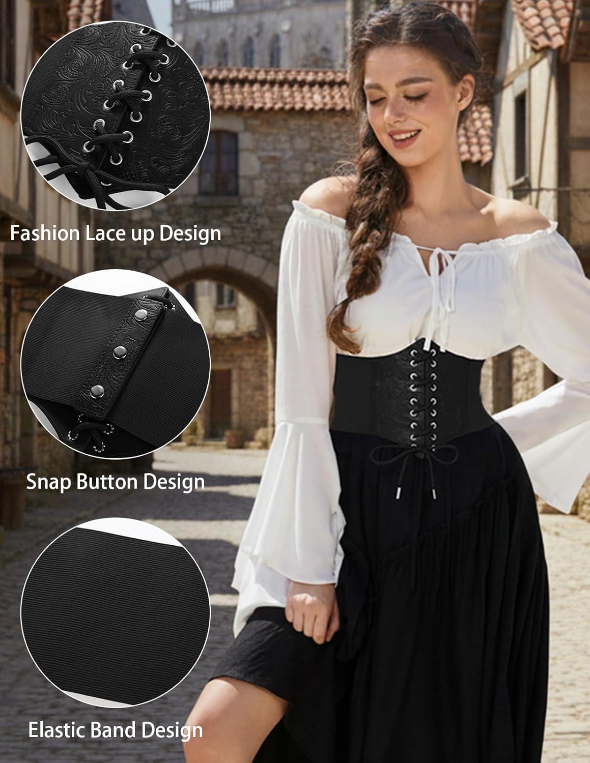 imageGRACE KARIN Laceup Cinch Belt Tied Corset Elastic Waist BeltBlackjacquard