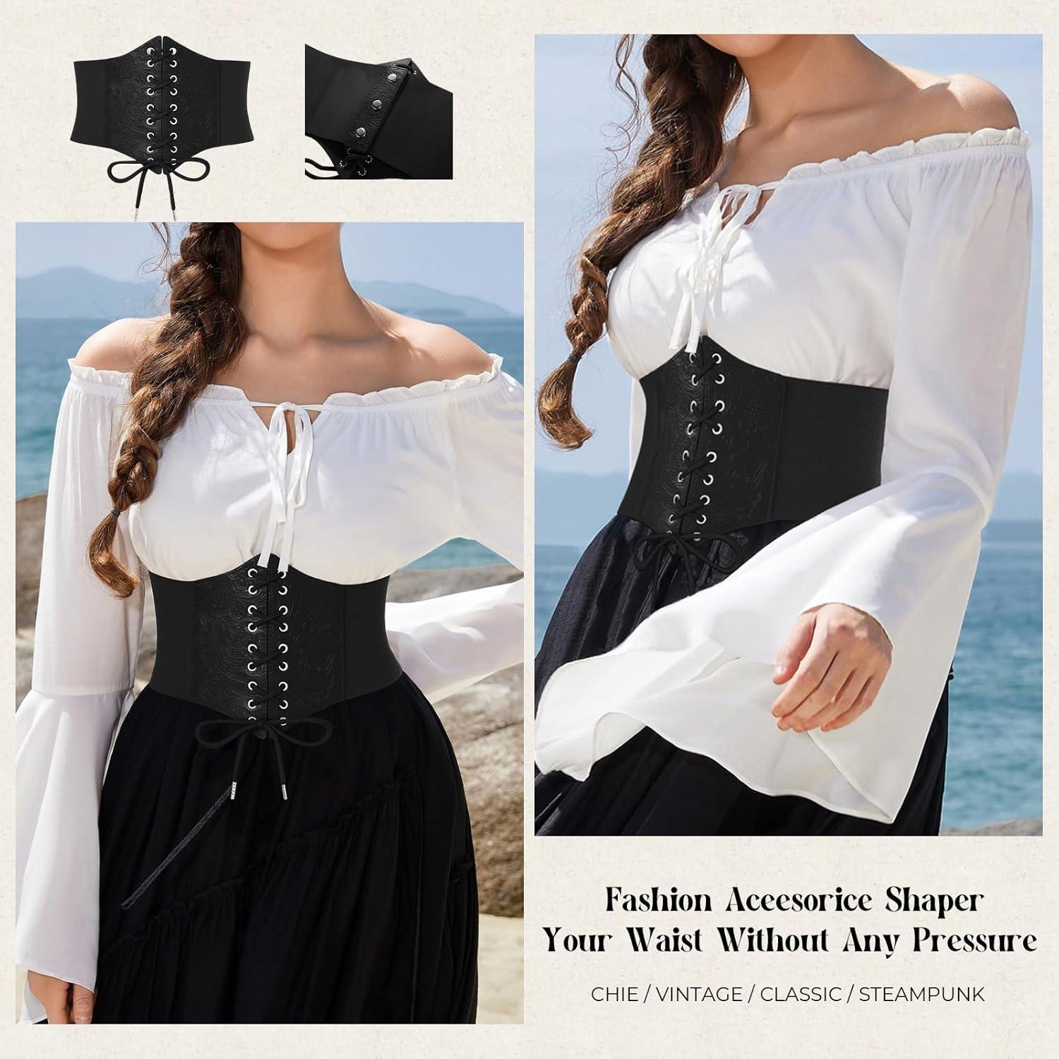 imageGRACE KARIN Laceup Cinch Belt Tied Corset Elastic Waist BeltBlackjacquard