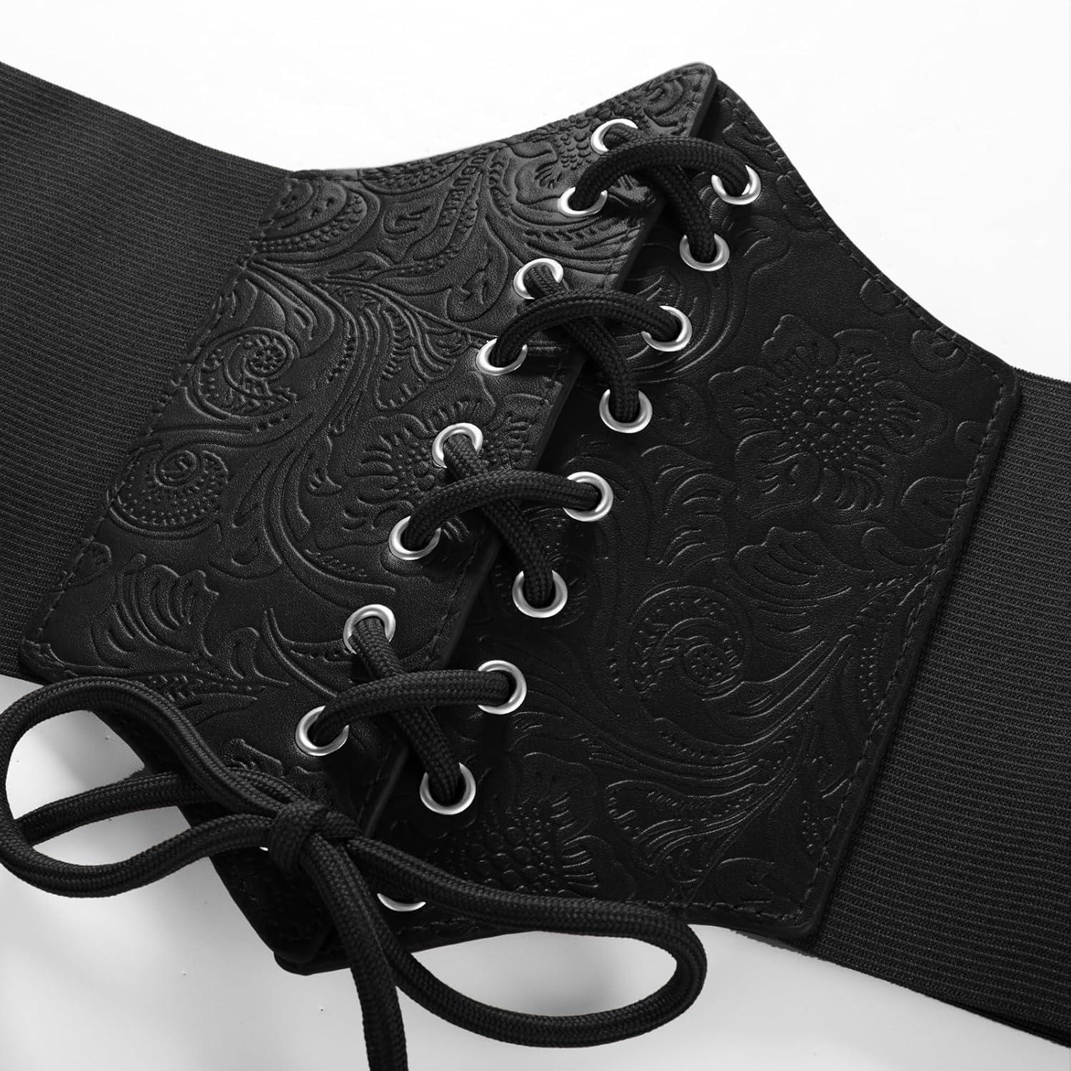 imageGRACE KARIN Laceup Cinch Belt Tied Corset Elastic Waist BeltBlackjacquard