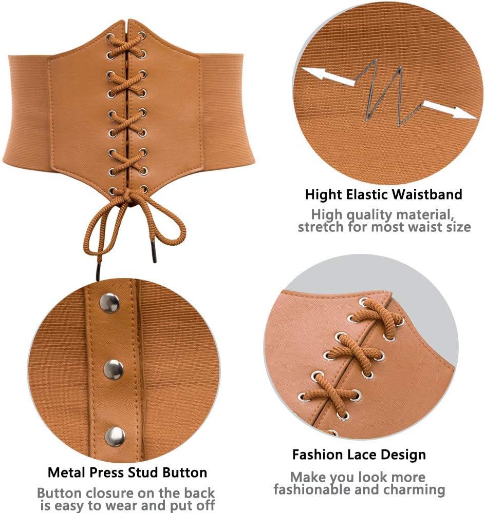 imageGRACE KARIN Laceup Cinch Belt Tied Corset Elastic Waist BeltBrown