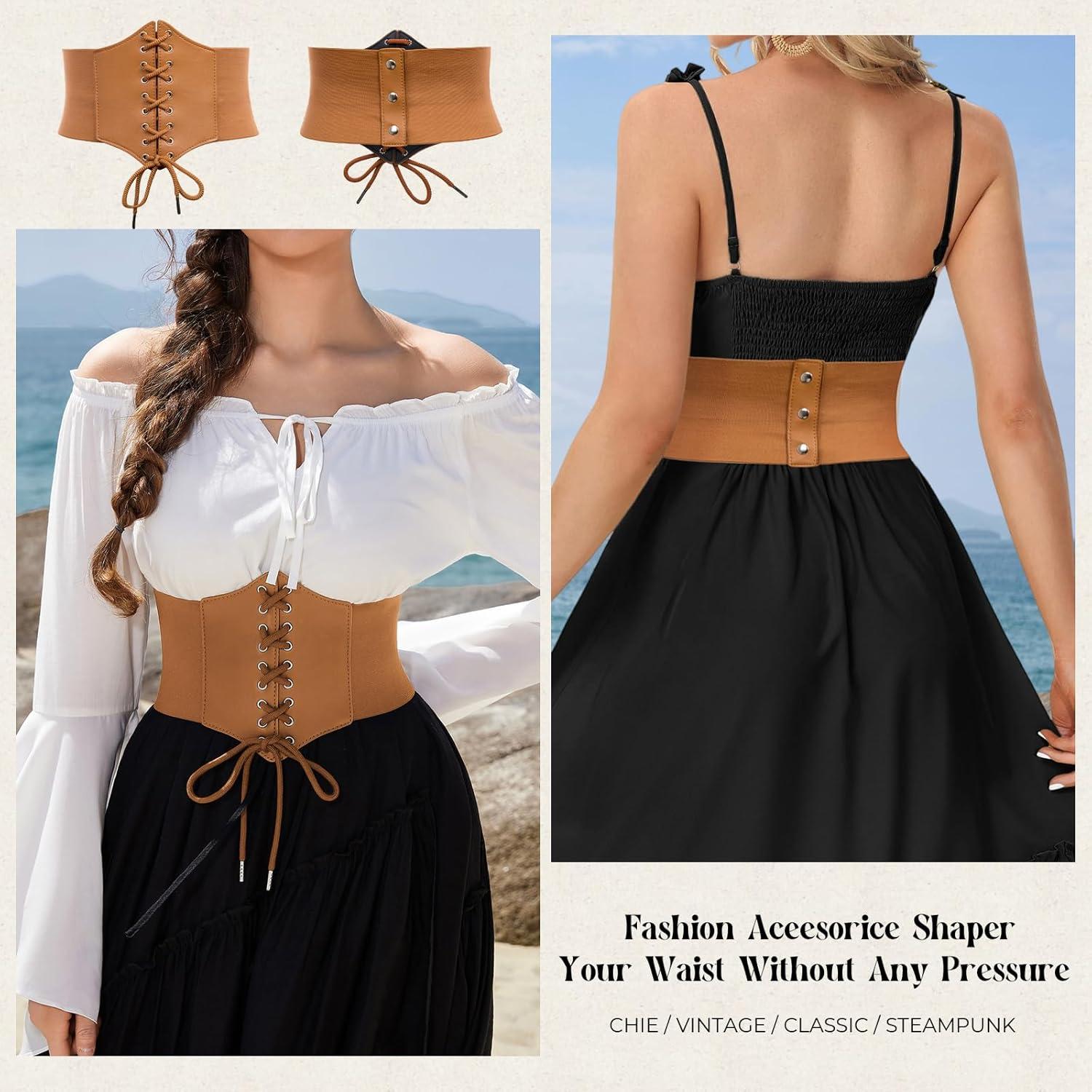 imageGRACE KARIN Laceup Cinch Belt Tied Corset Elastic Waist BeltBrown